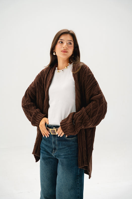 Relaxed Days Braided Cardigan in Brown