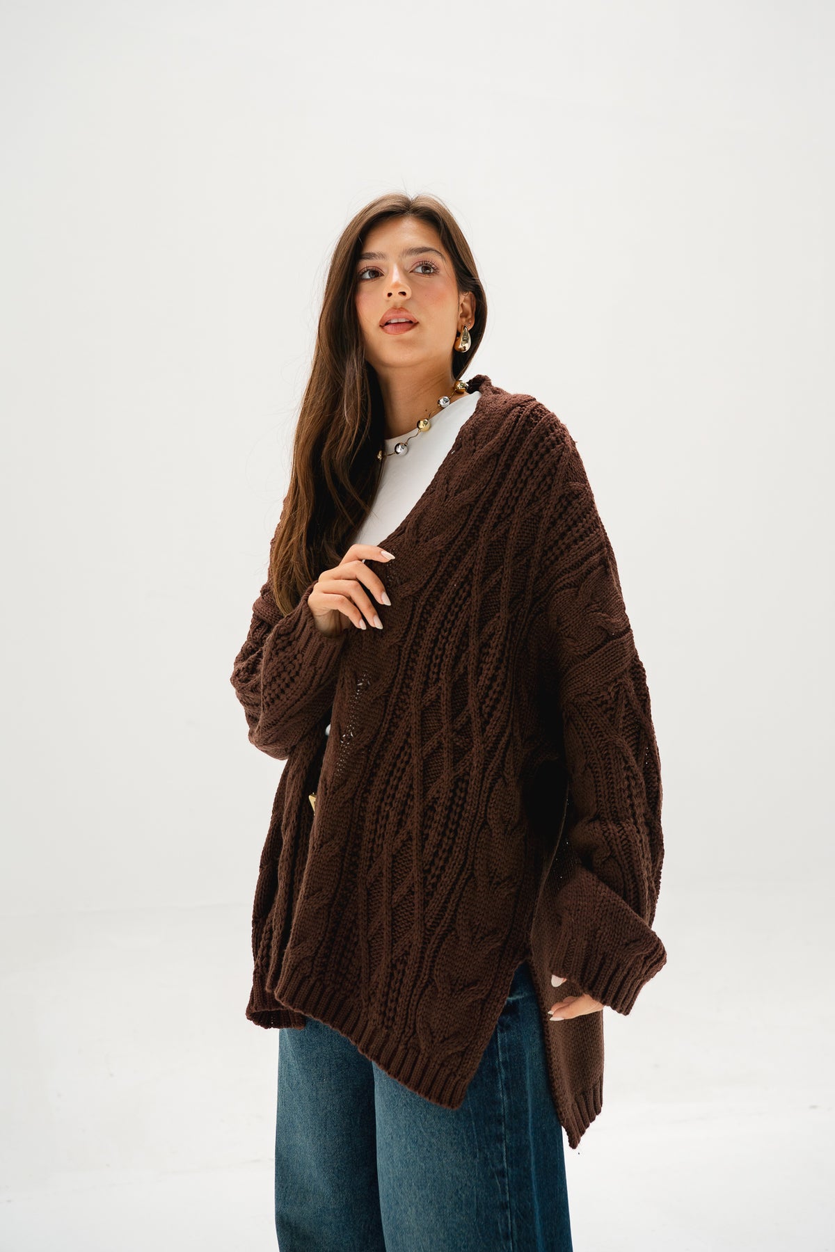 Relaxed Days Braided Cardigan in Brown
