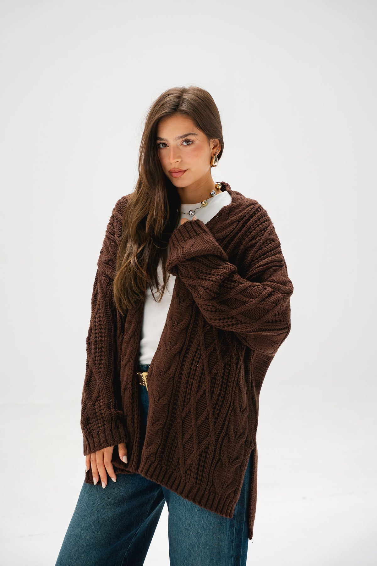 Relaxed Days Braided Cardigan in Brown