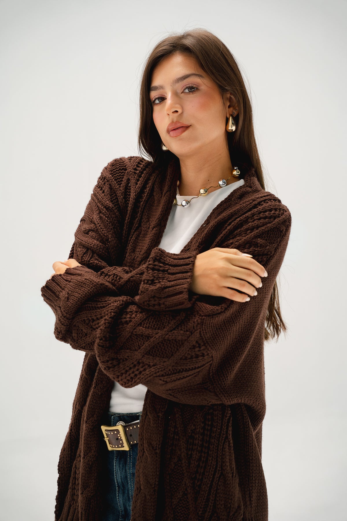 Relaxed Days Braided Cardigan in Brown