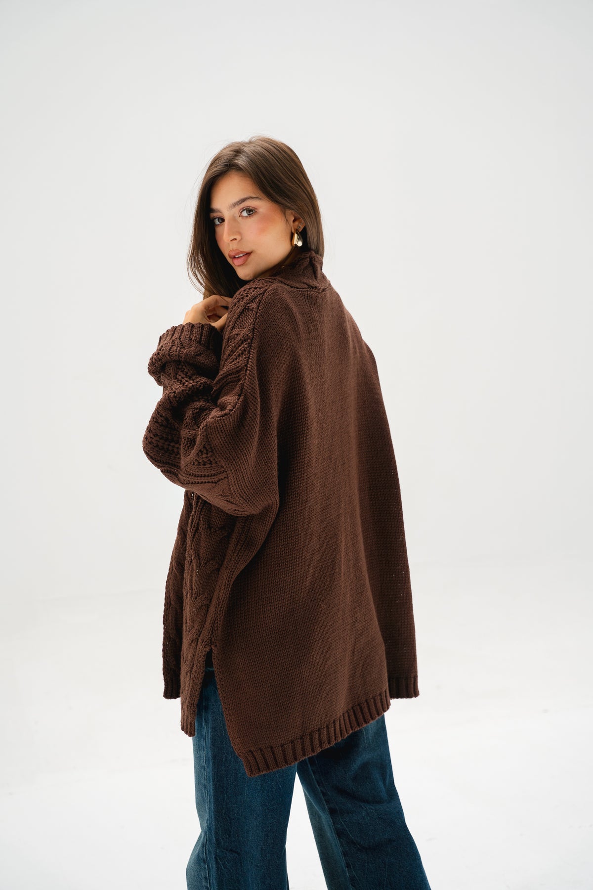 Relaxed Days Braided Cardigan in Brown