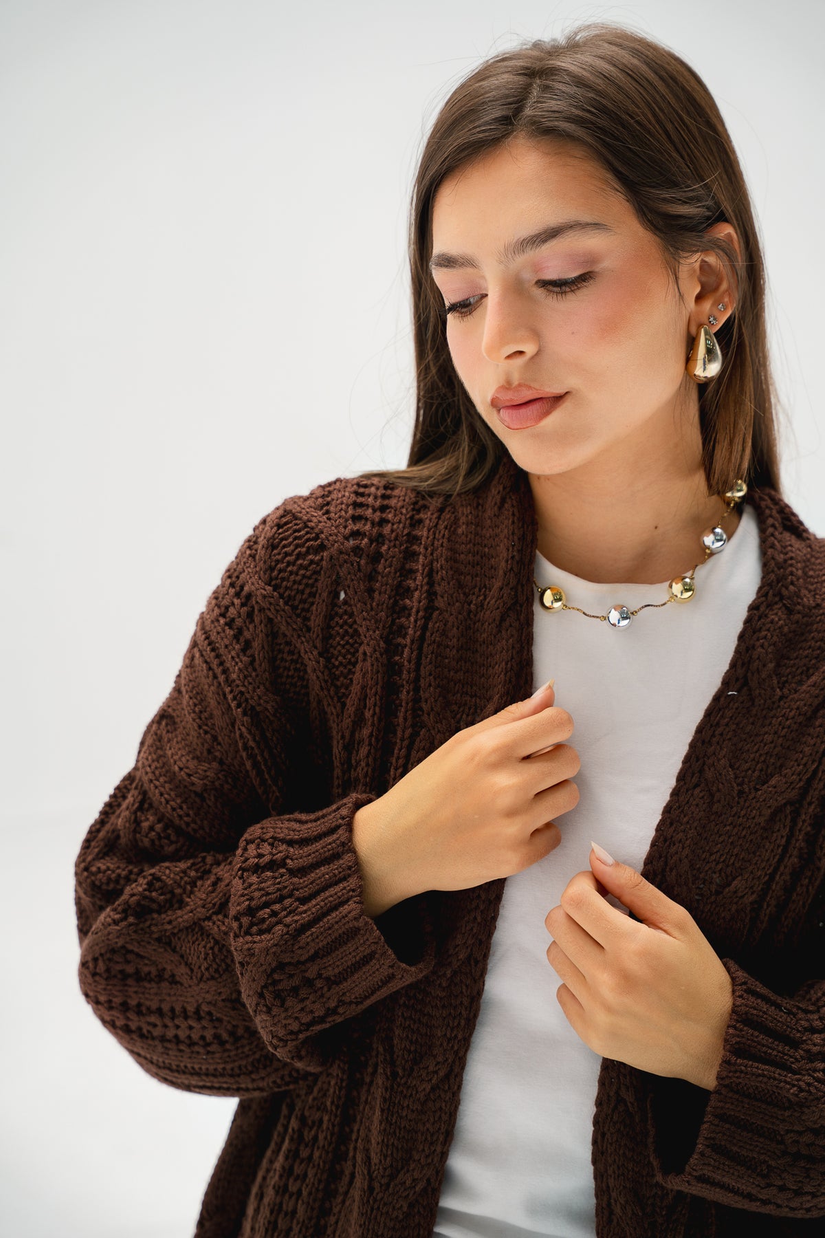 Relaxed Days Braided Cardigan in Brown
