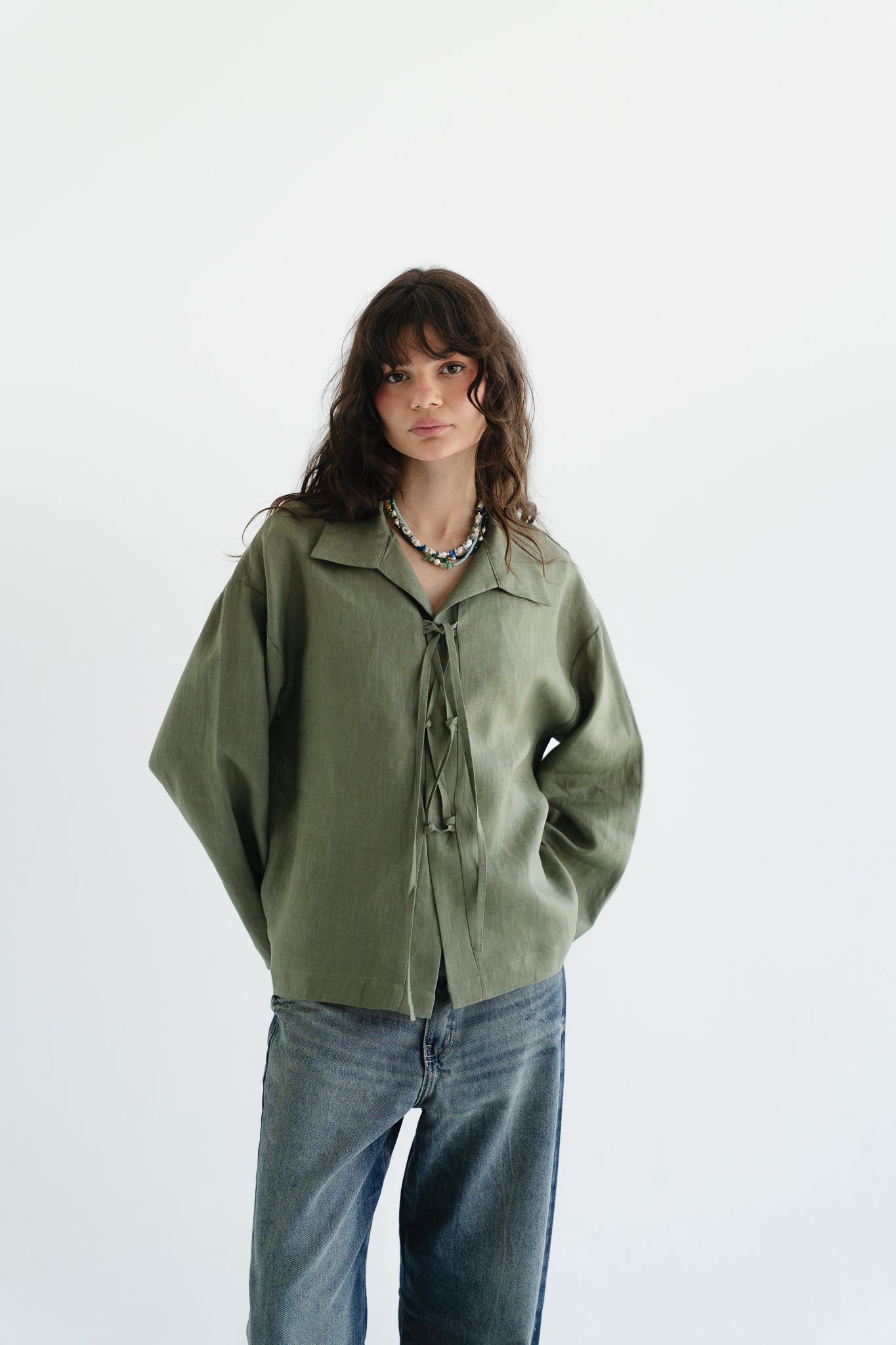 City Linen Blouse in Olive