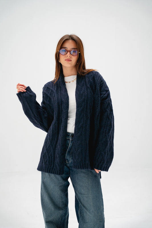 Relaxed Days Braided Cardigan in Navy