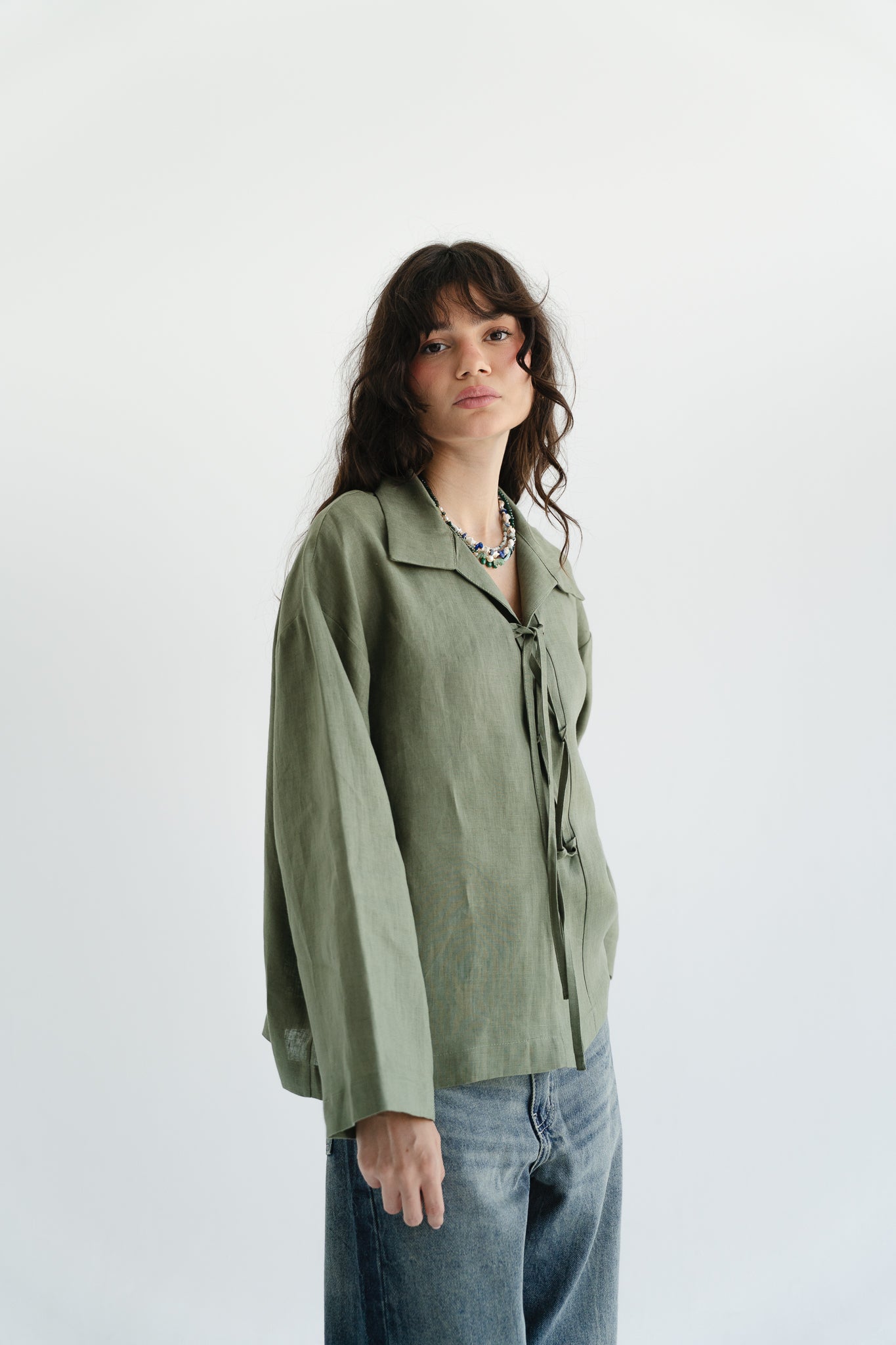 City Linen Blouse in Olive