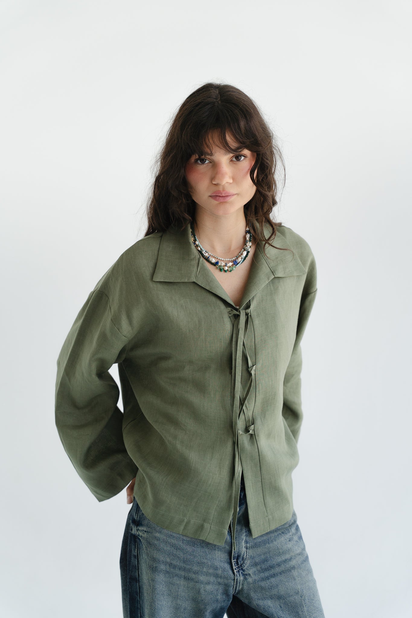 City Linen Blouse in Olive