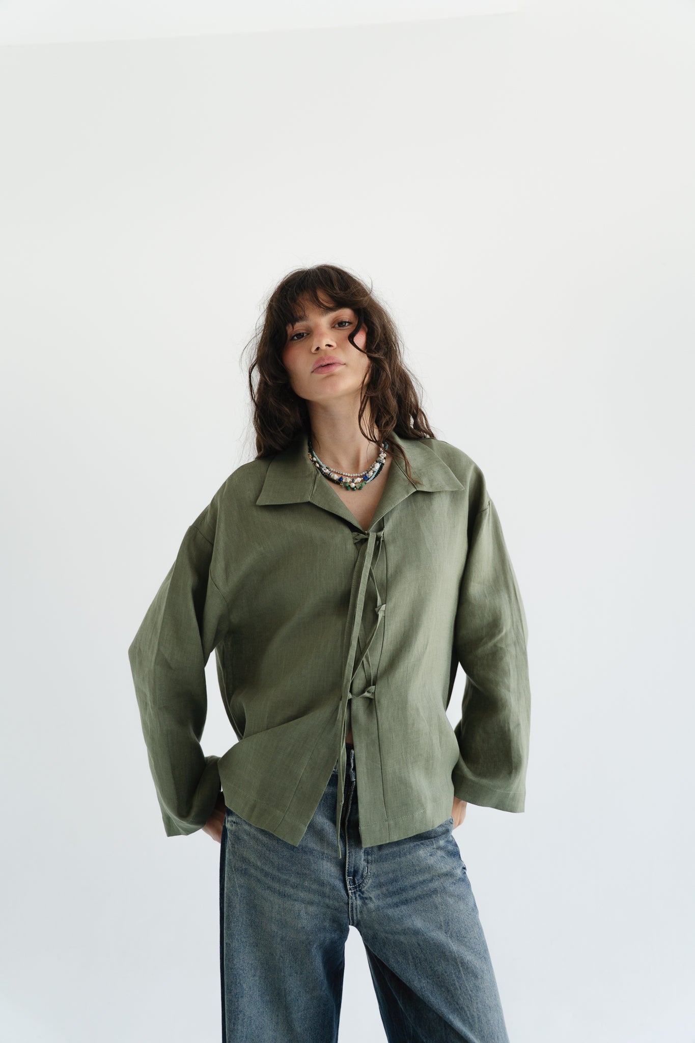 City Linen Blouse in Olive