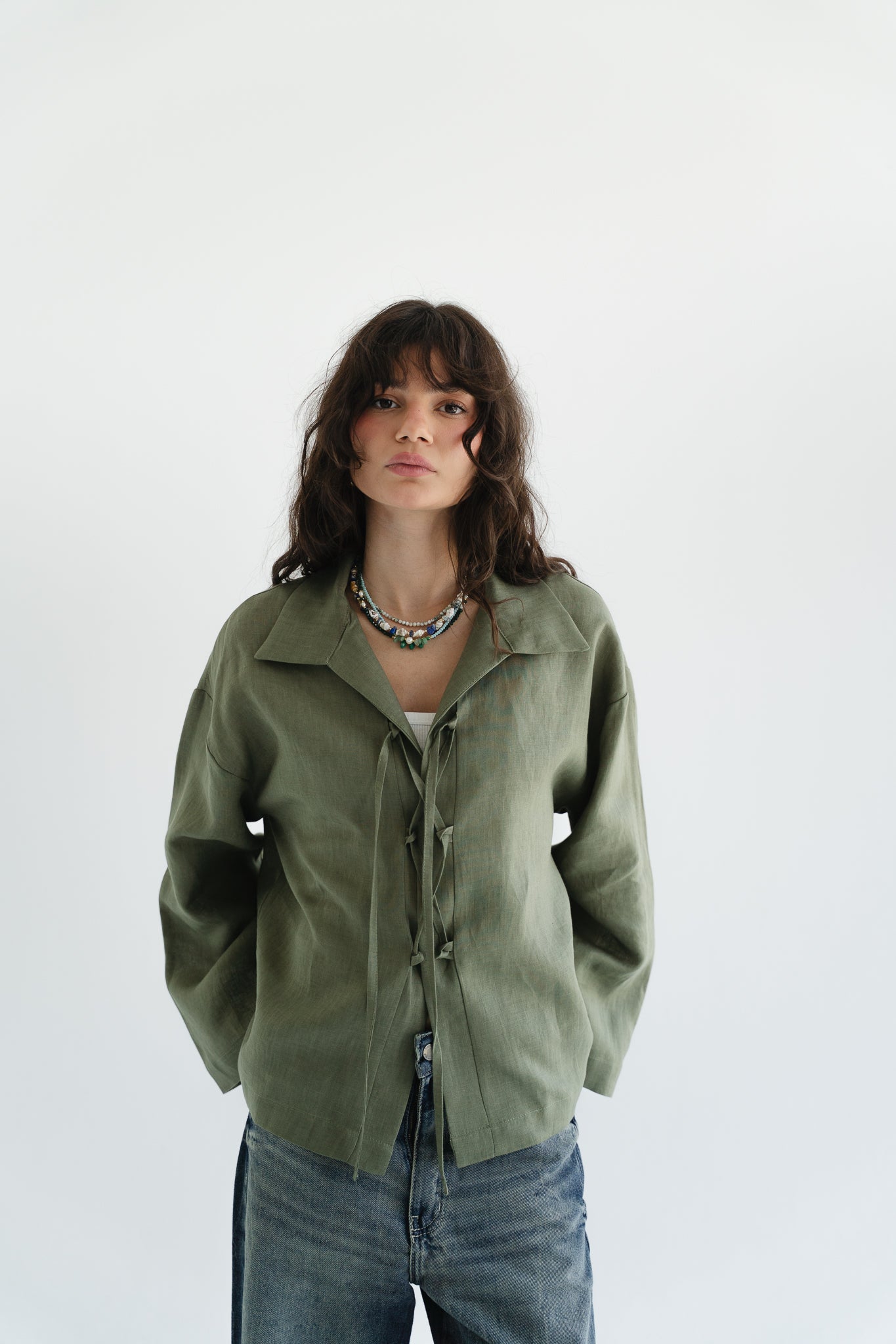 City Linen Blouse in Olive