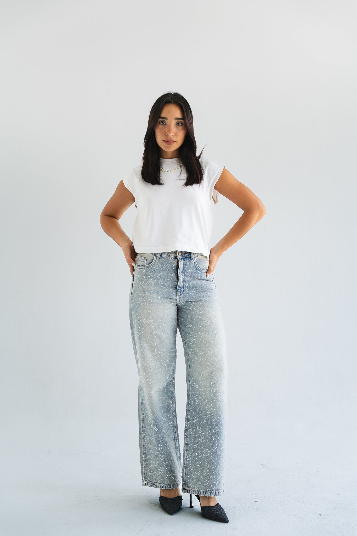 The Studded Denim Pants in Light wash