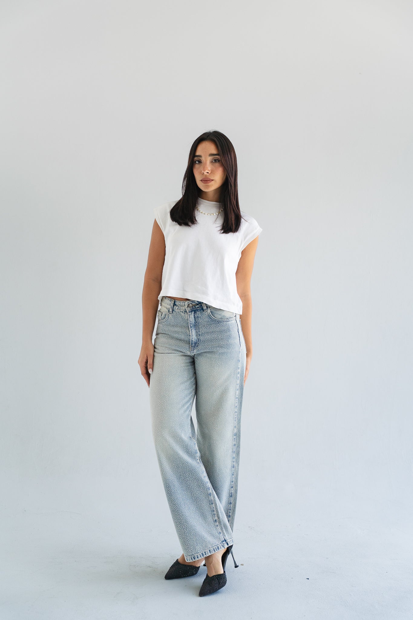 The Studded Denim Pants in Light wash