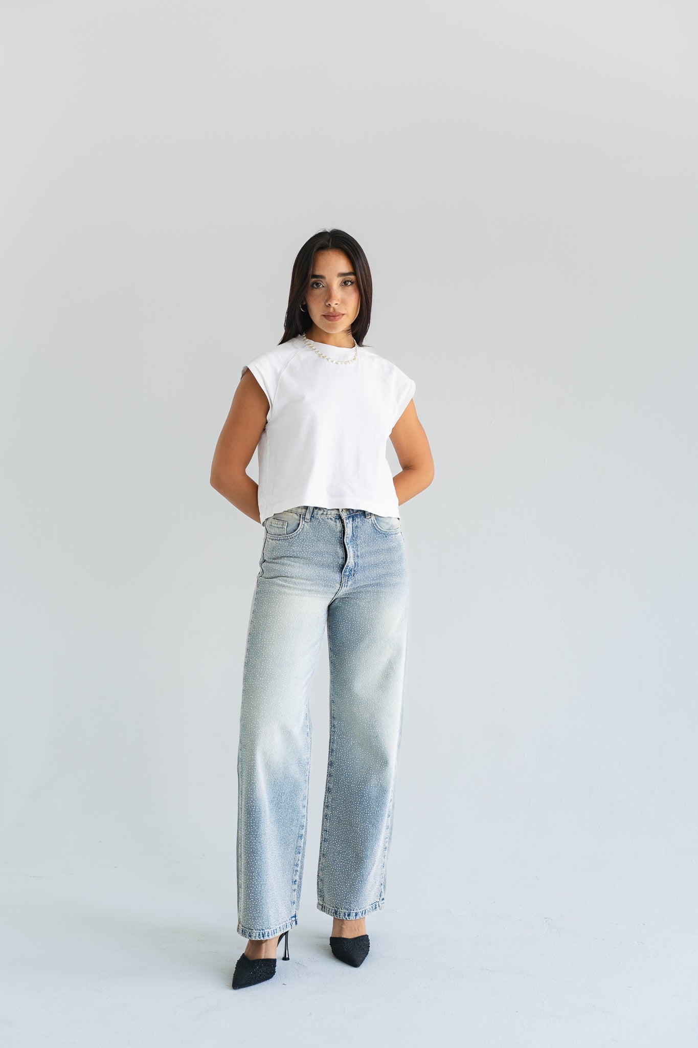 The Studded Denim Pants in Light wash