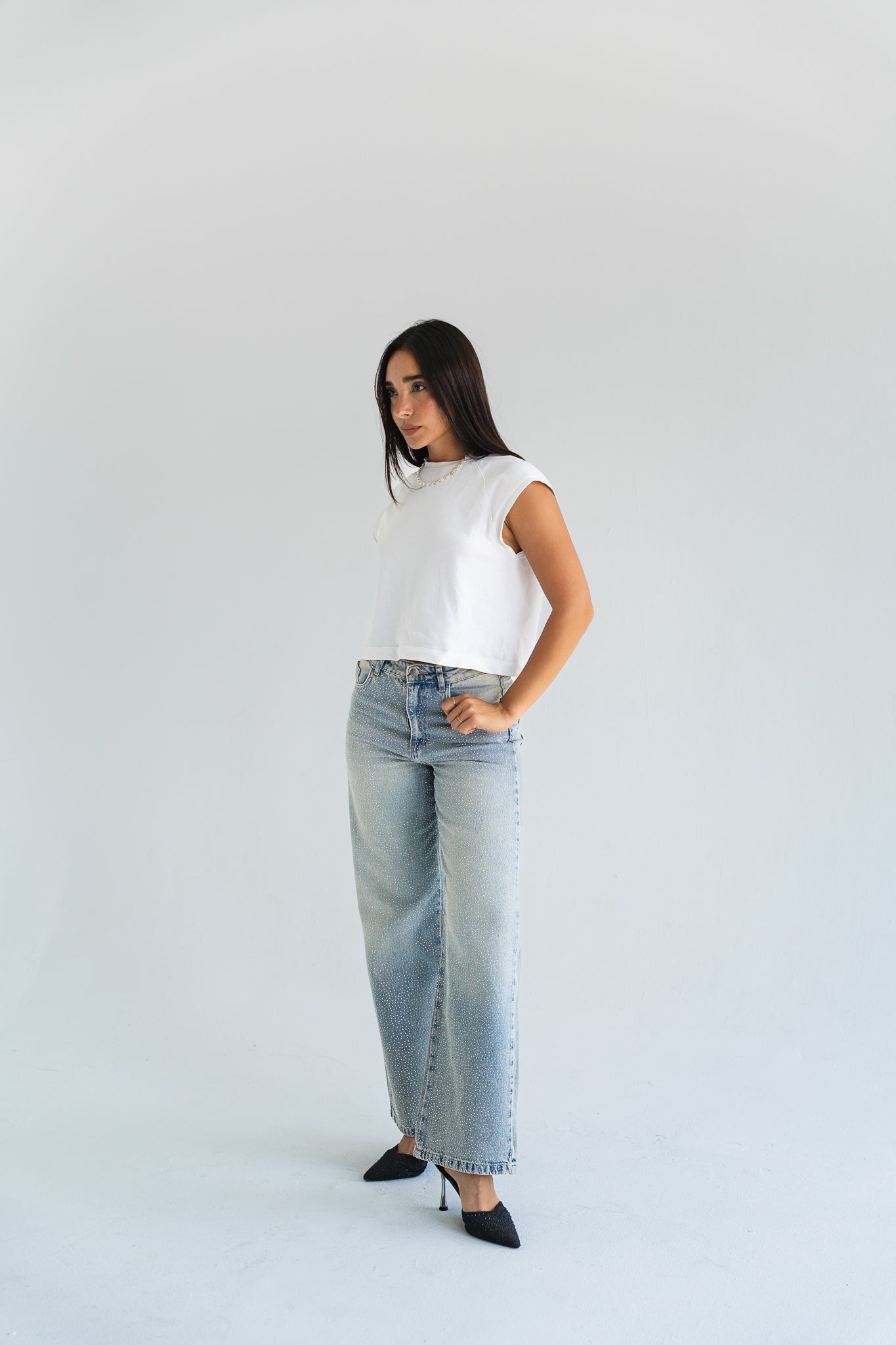 The Studded Denim Pants in Light wash