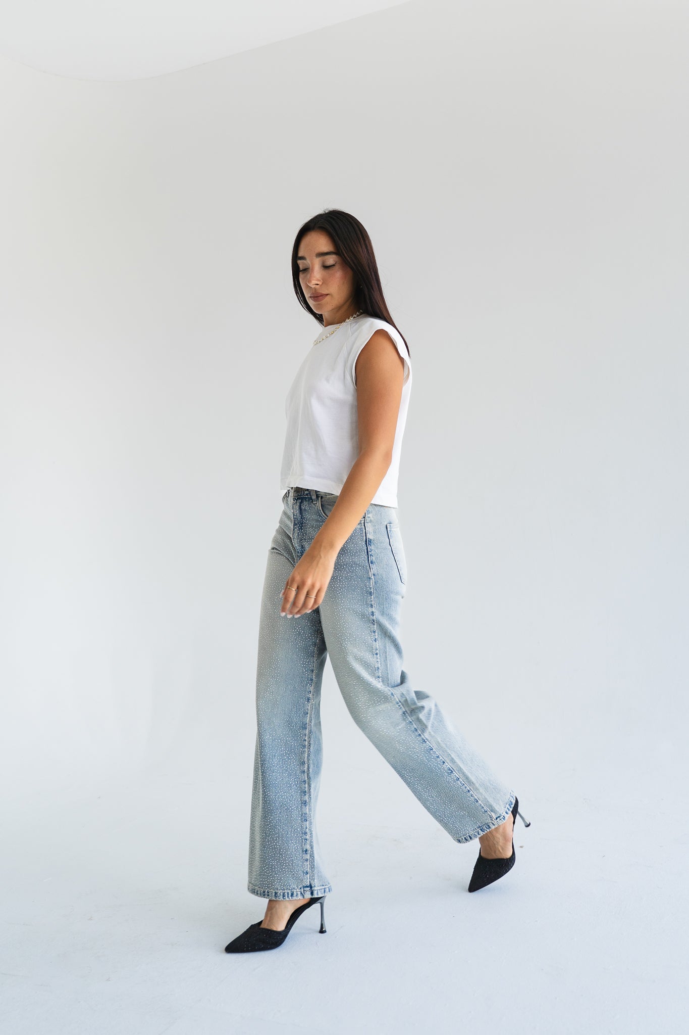 The Studded Denim Pants in Light wash