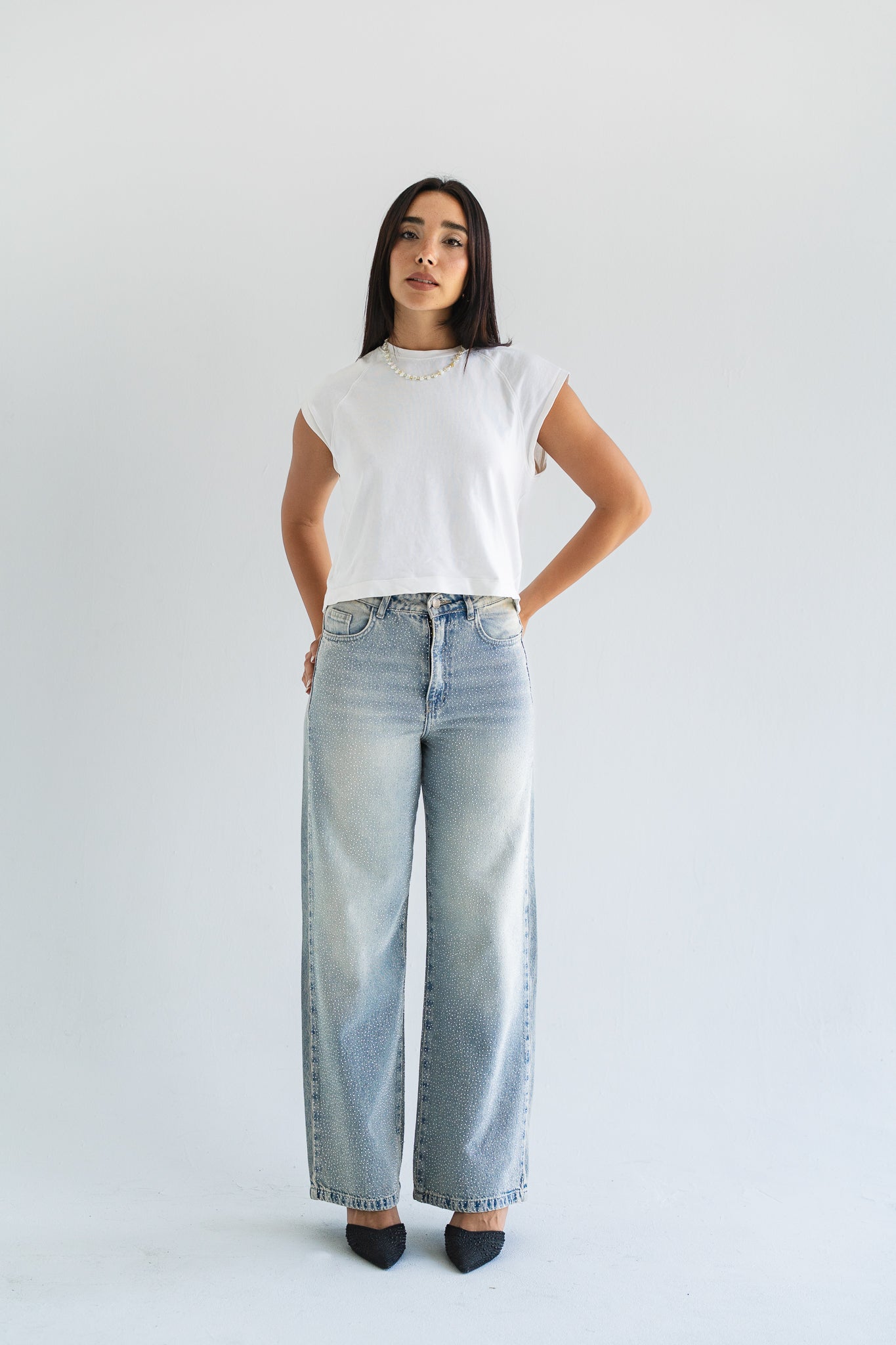 The Studded Denim Pants in Light wash