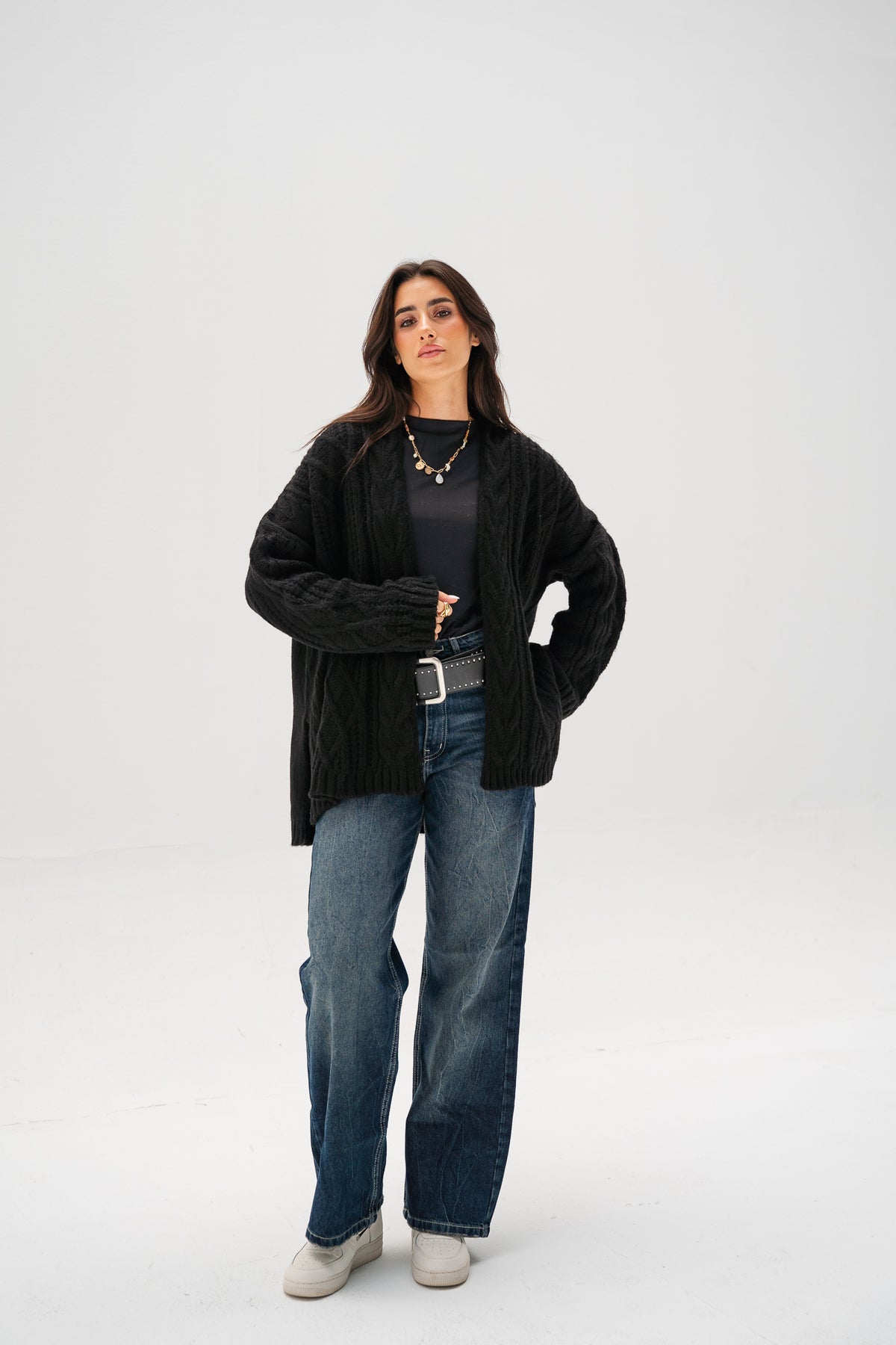 Relaxed Days Braided Cardigan in Black