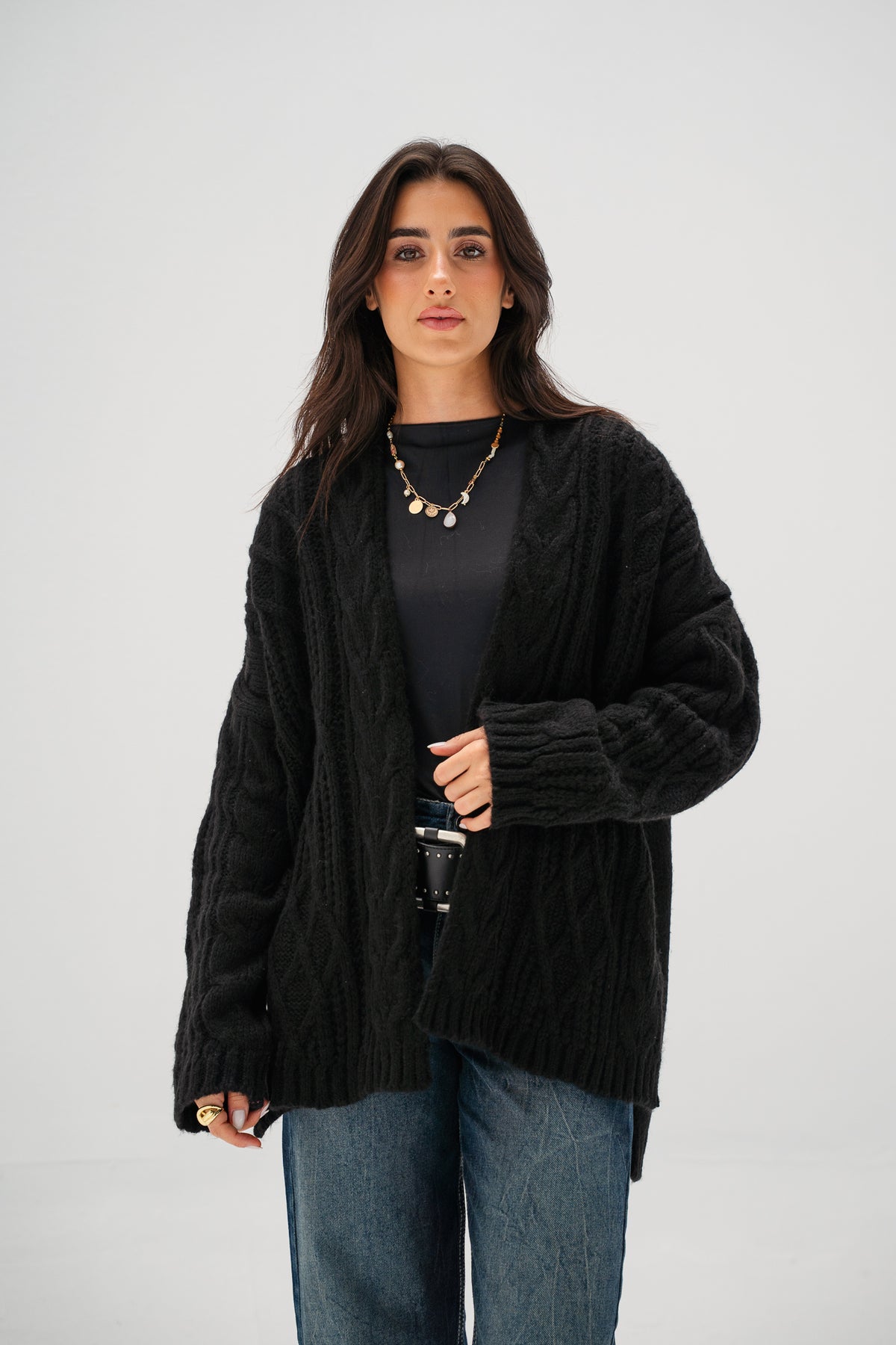 Relaxed Days Braided Cardigan in Black