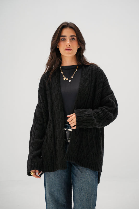 Relaxed Days Braided Cardigan in Black