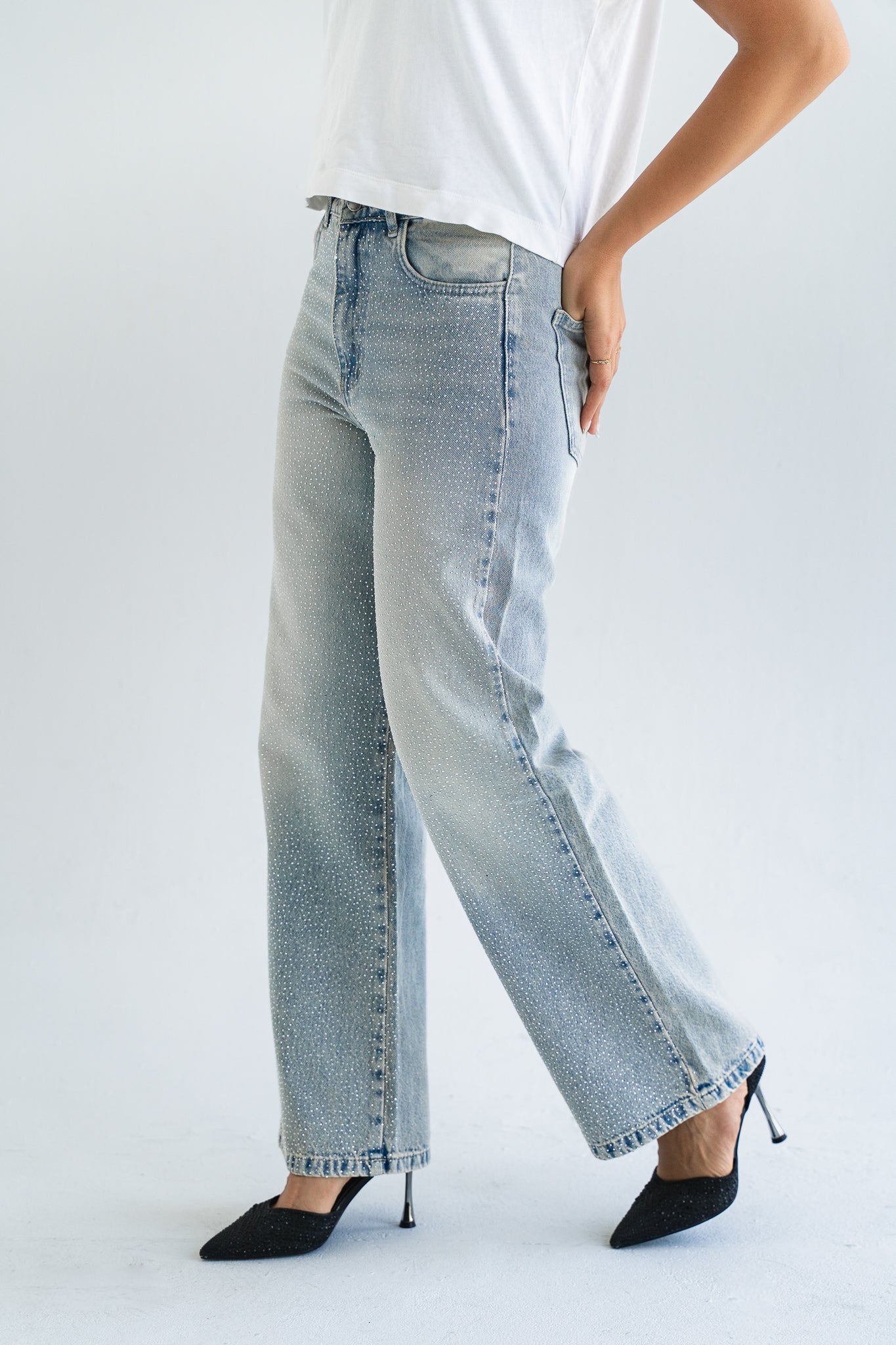 The Studded Denim Pants in Light wash