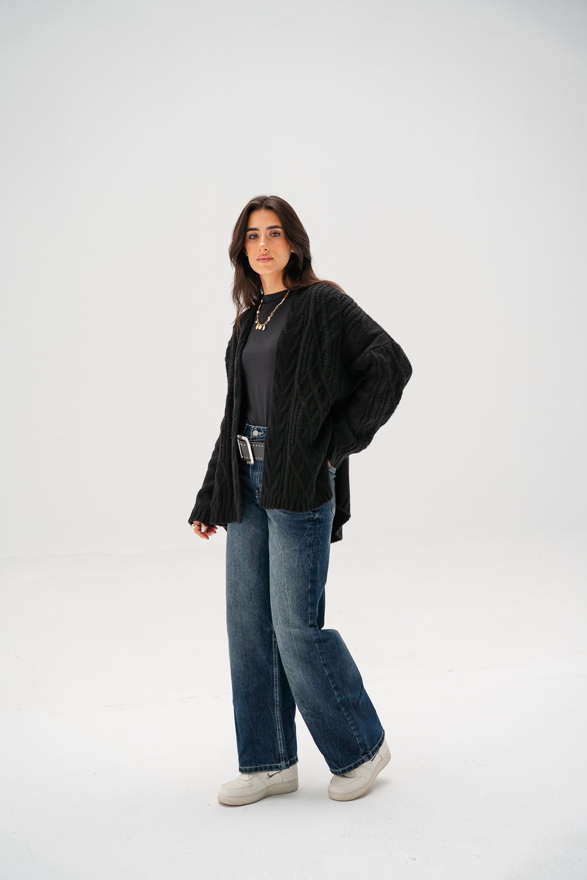 Relaxed Days Braided Cardigan in Black