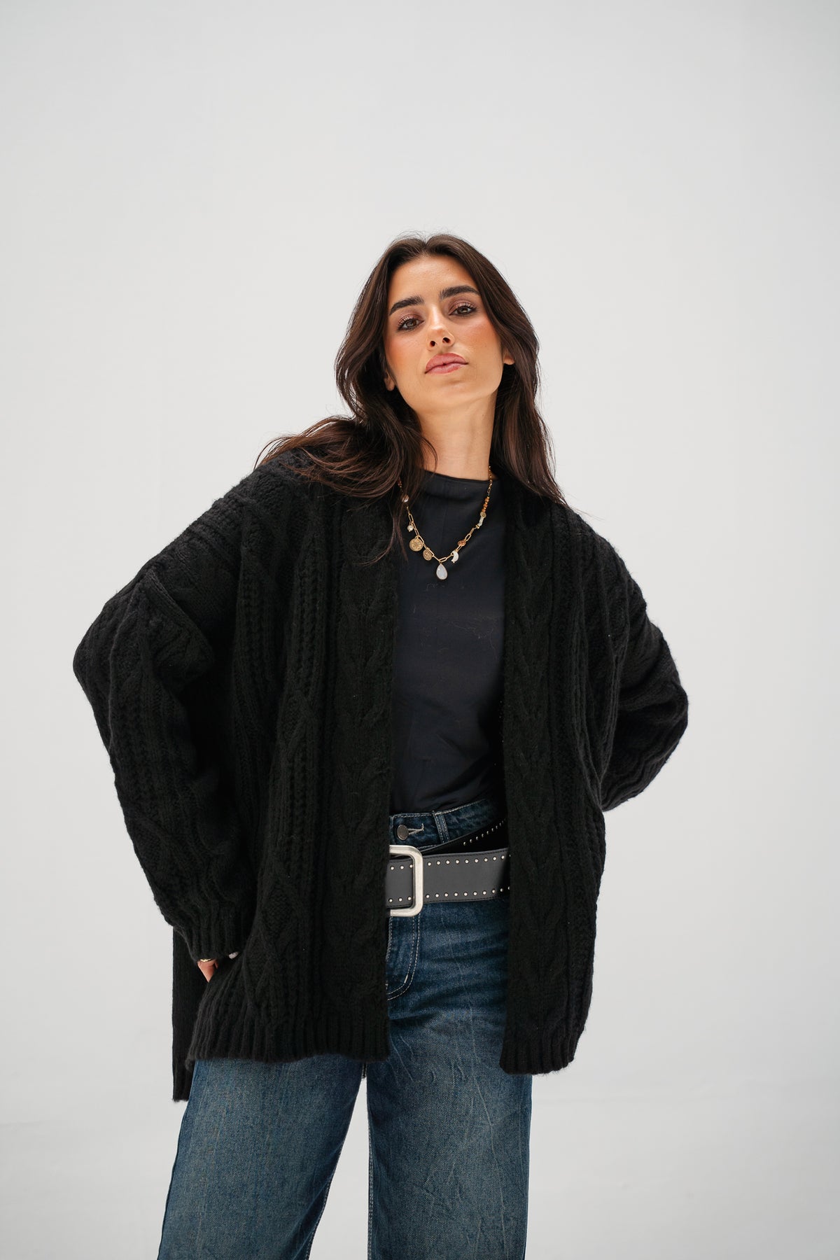 Relaxed Days Braided Cardigan in Black