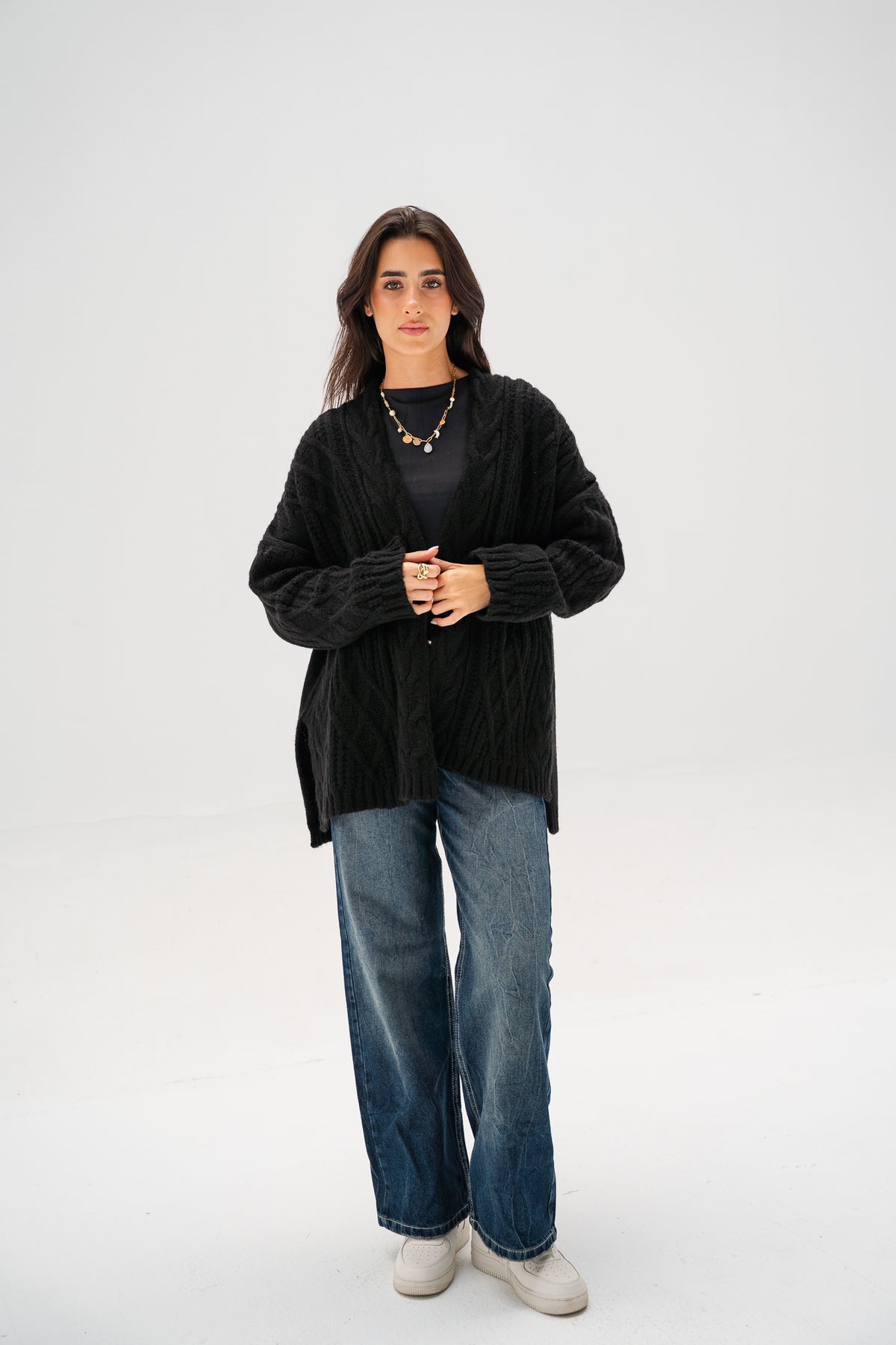 Relaxed Days Braided Cardigan in Black