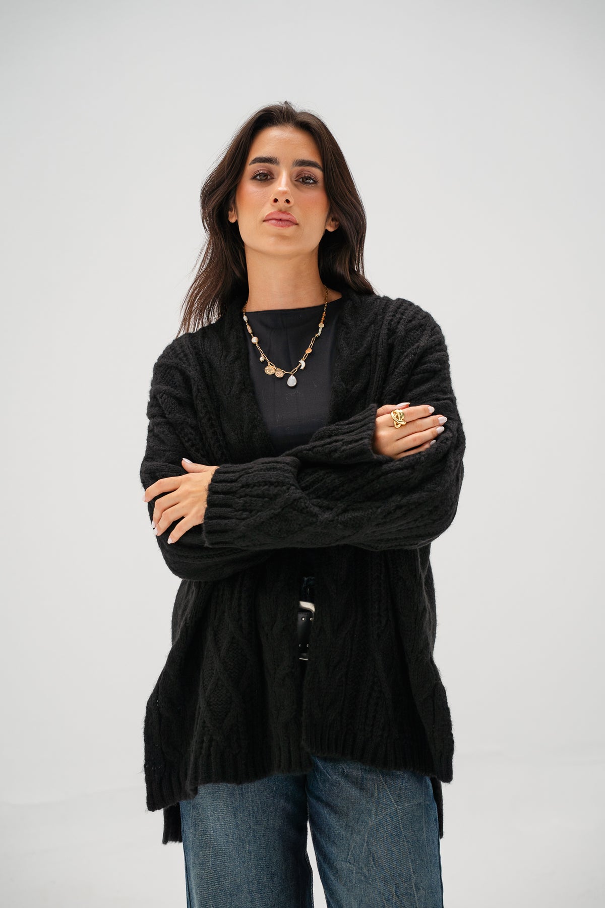 Relaxed Days Braided Cardigan in Black