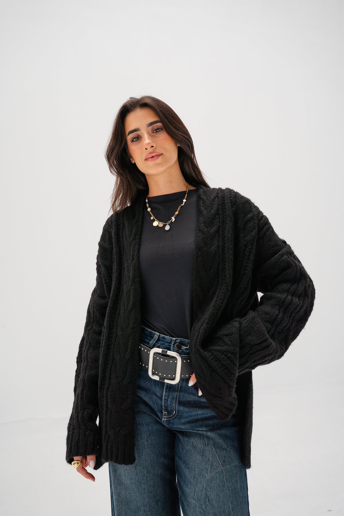 Relaxed Days Braided Cardigan in Black