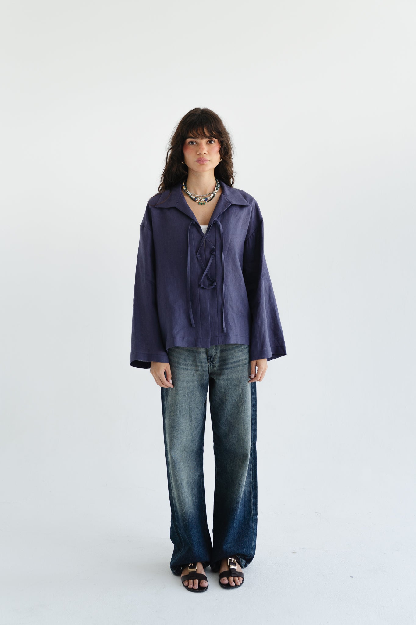 City Linen Blouse in Navy