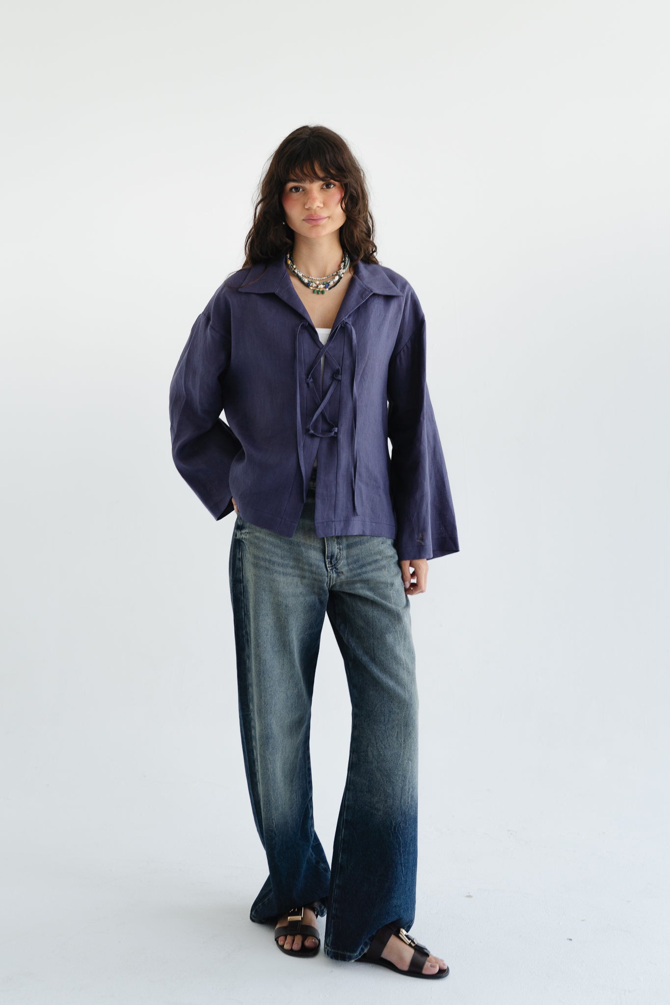 City Linen Blouse in Navy