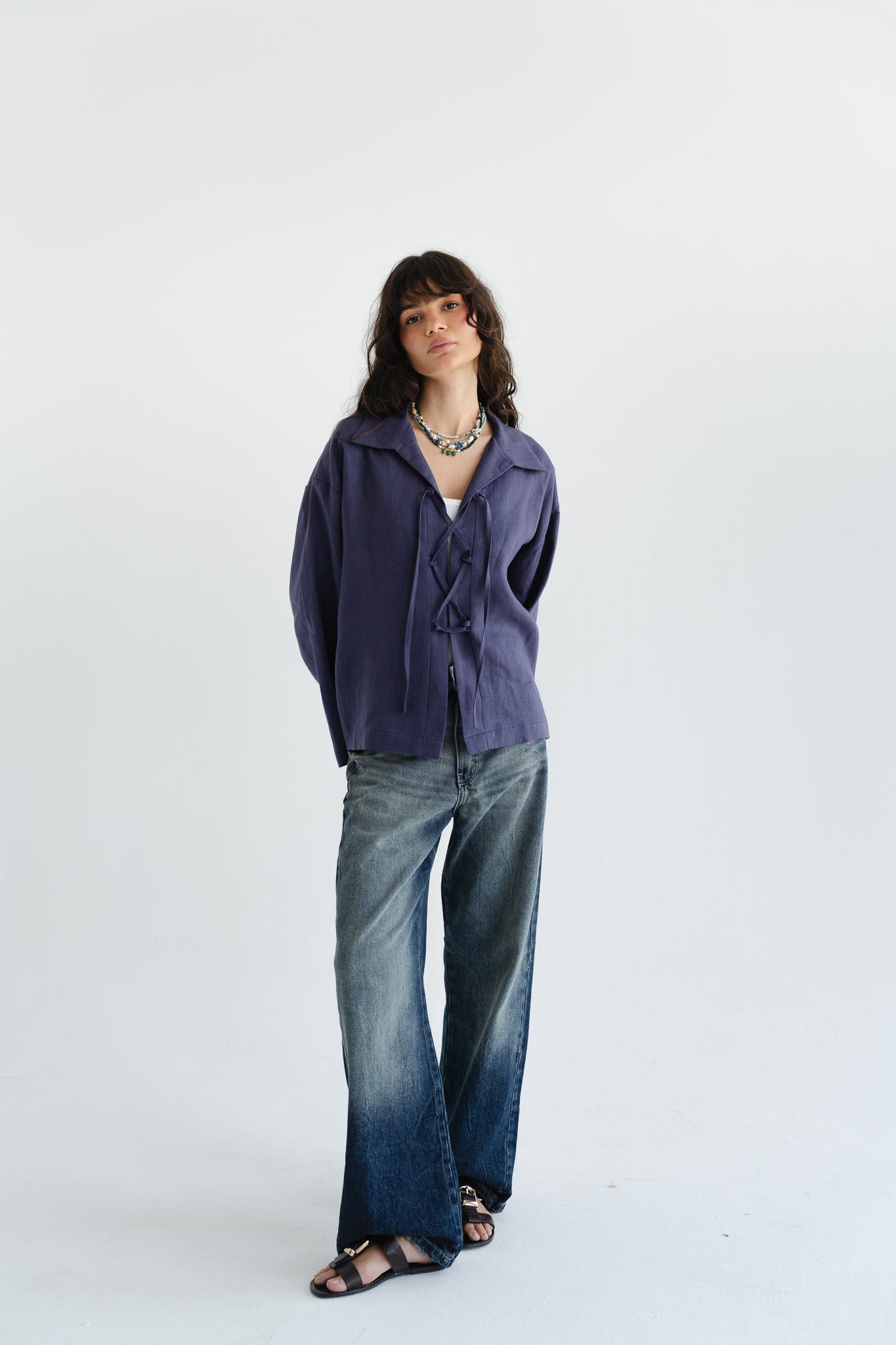 City Linen Blouse in Navy