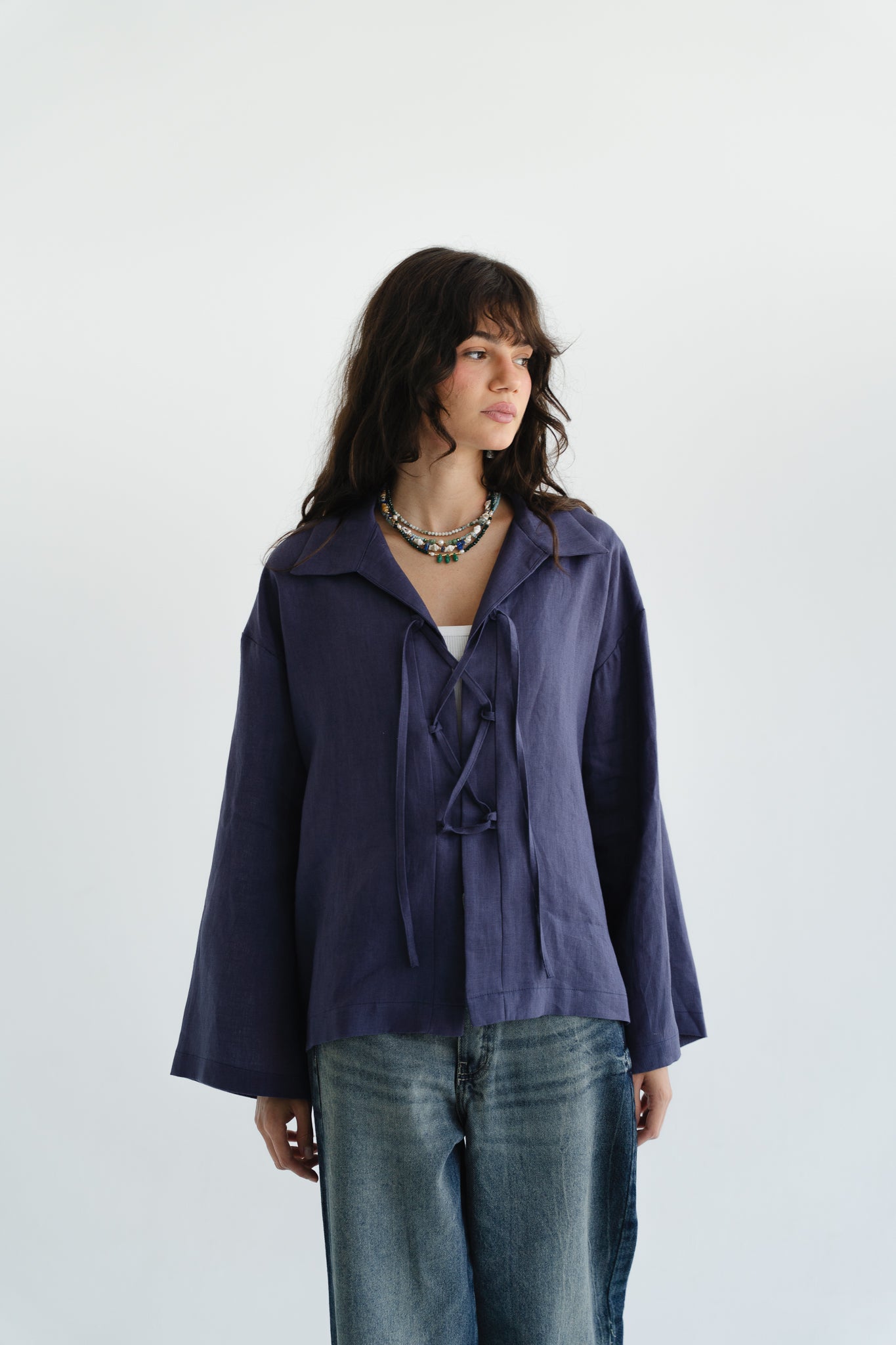 City Linen Blouse in Navy