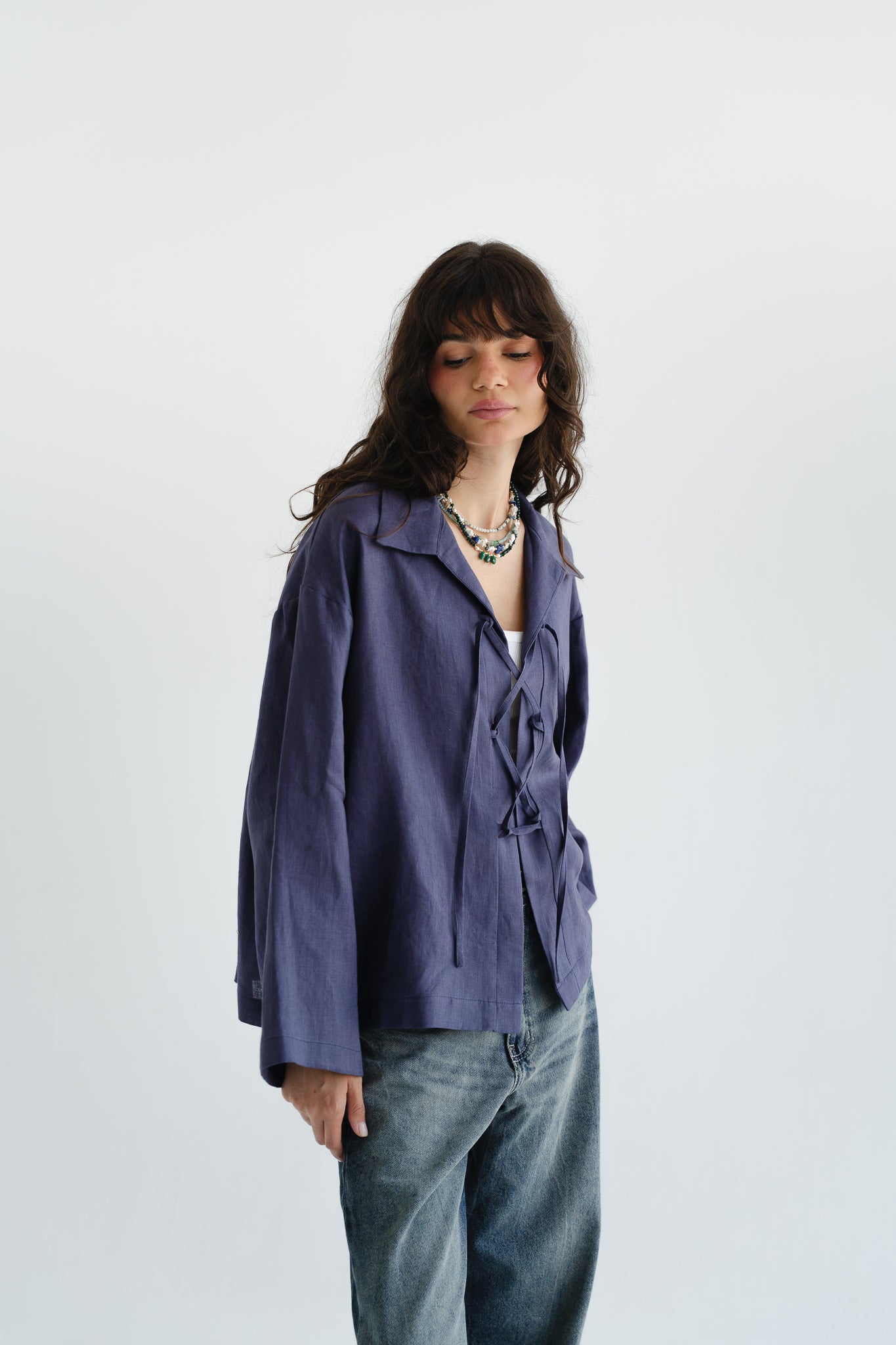 City Linen Blouse in Navy