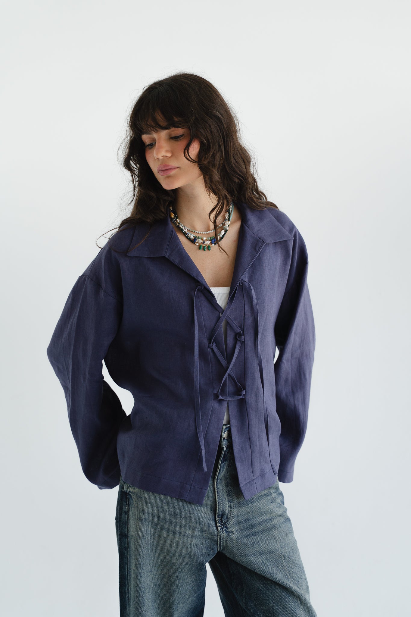 City Linen Blouse in Navy