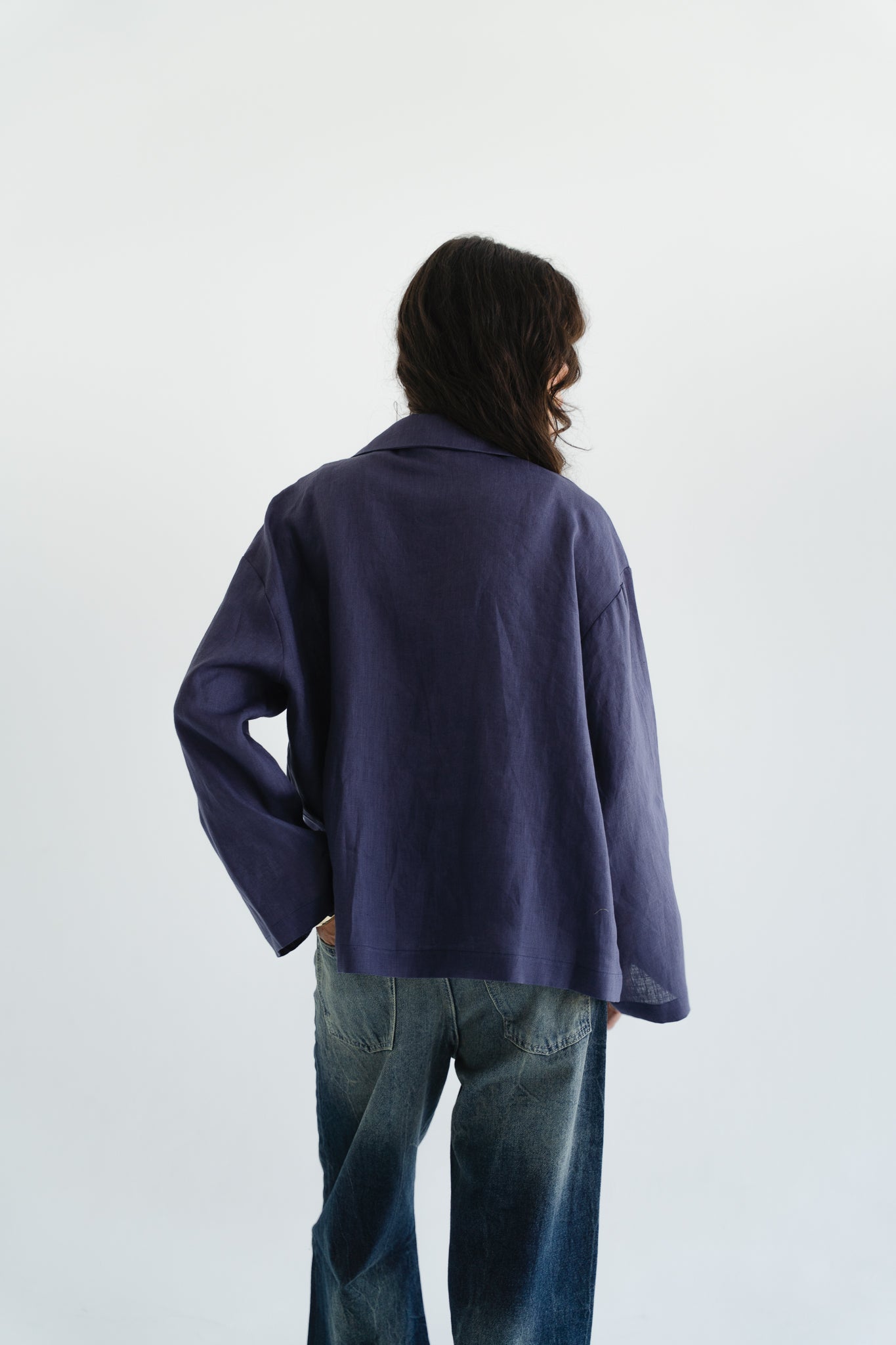 City Linen Blouse in Navy