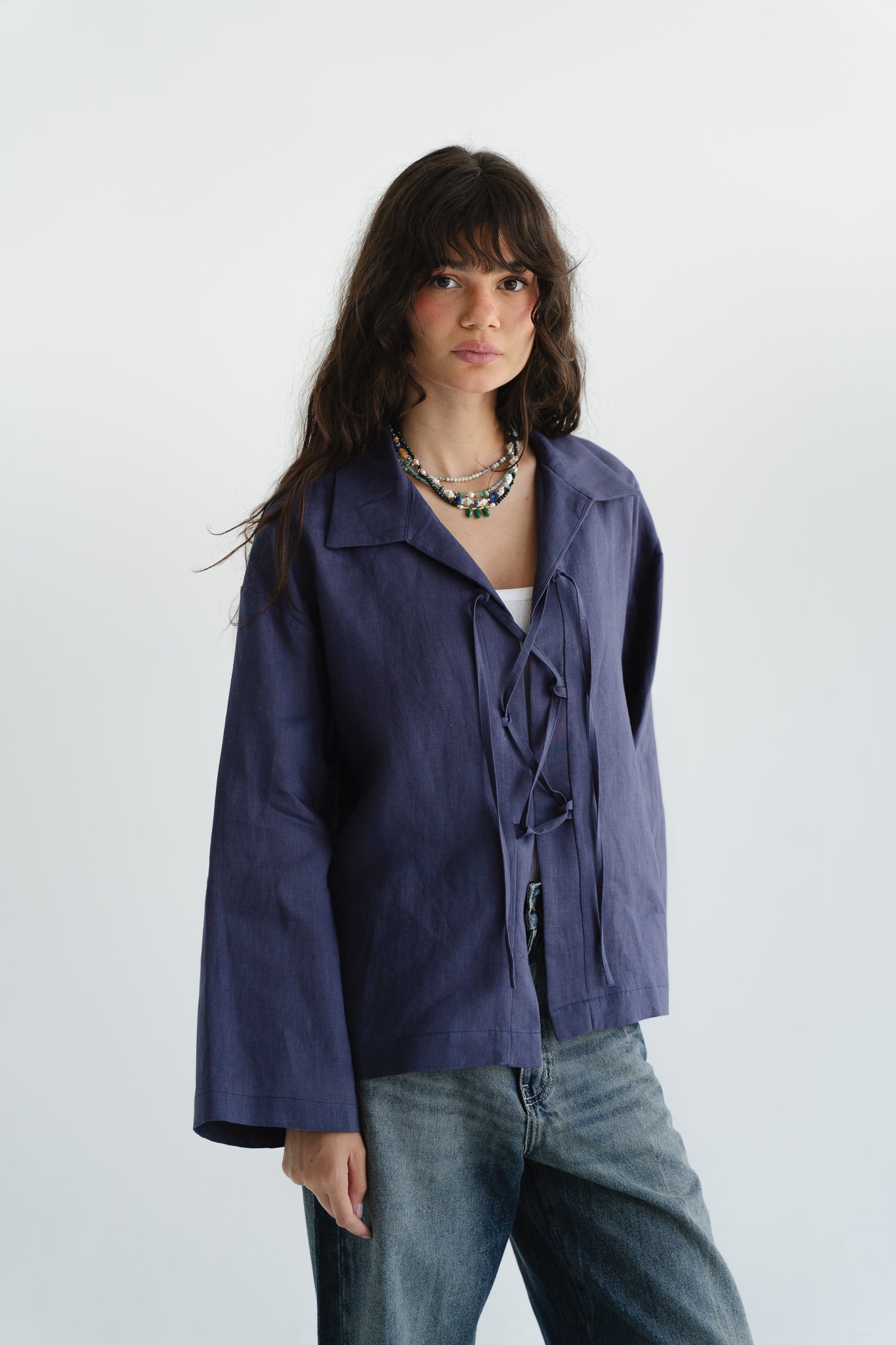 City Linen Blouse in Navy
