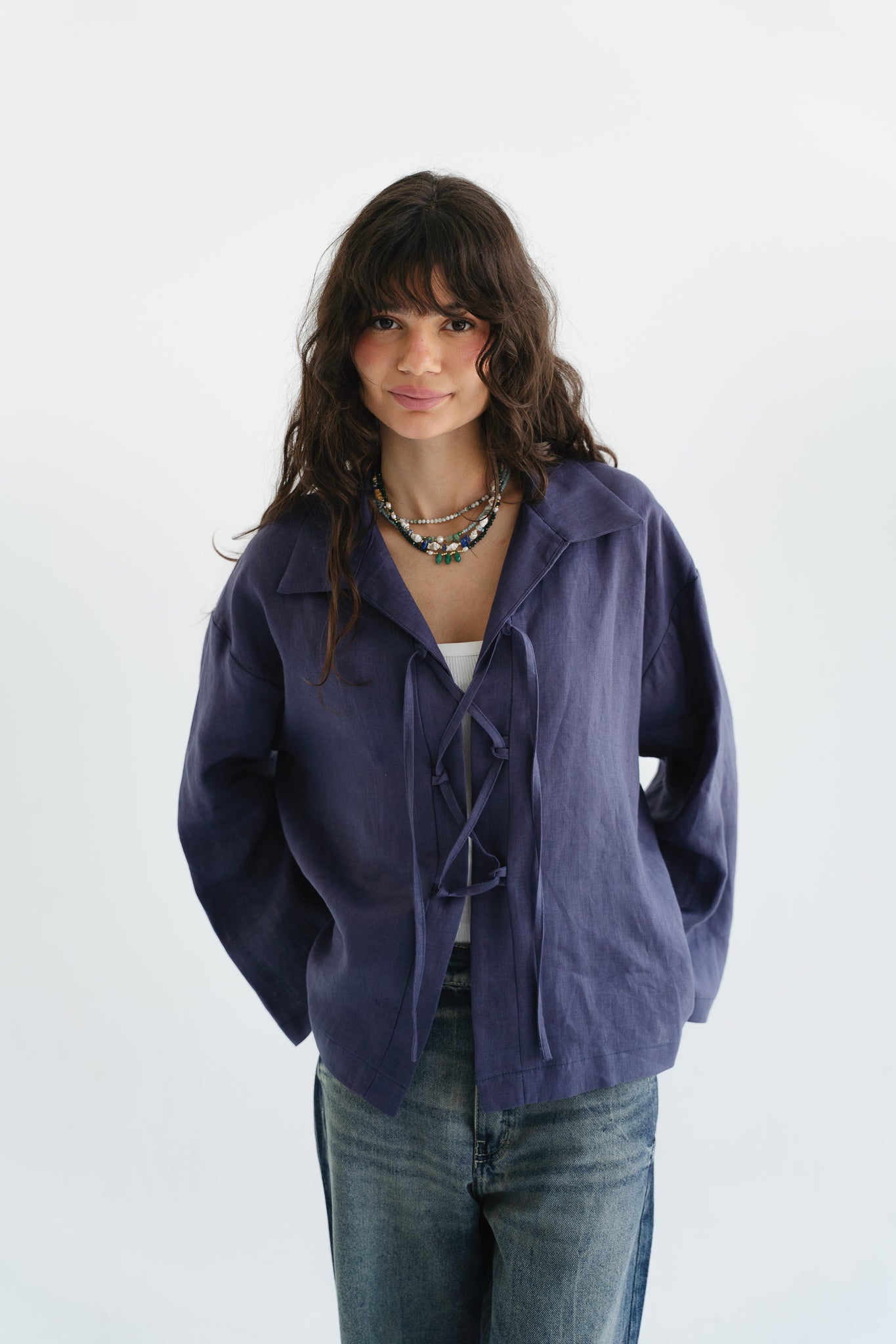 City Linen Blouse in Navy