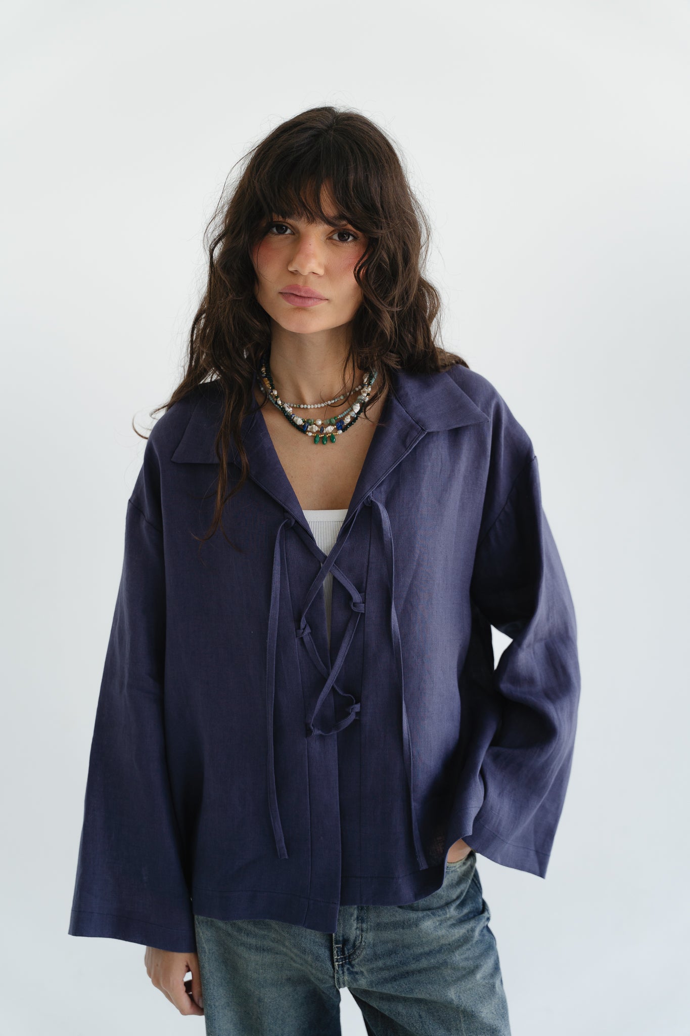 City Linen Blouse in Navy