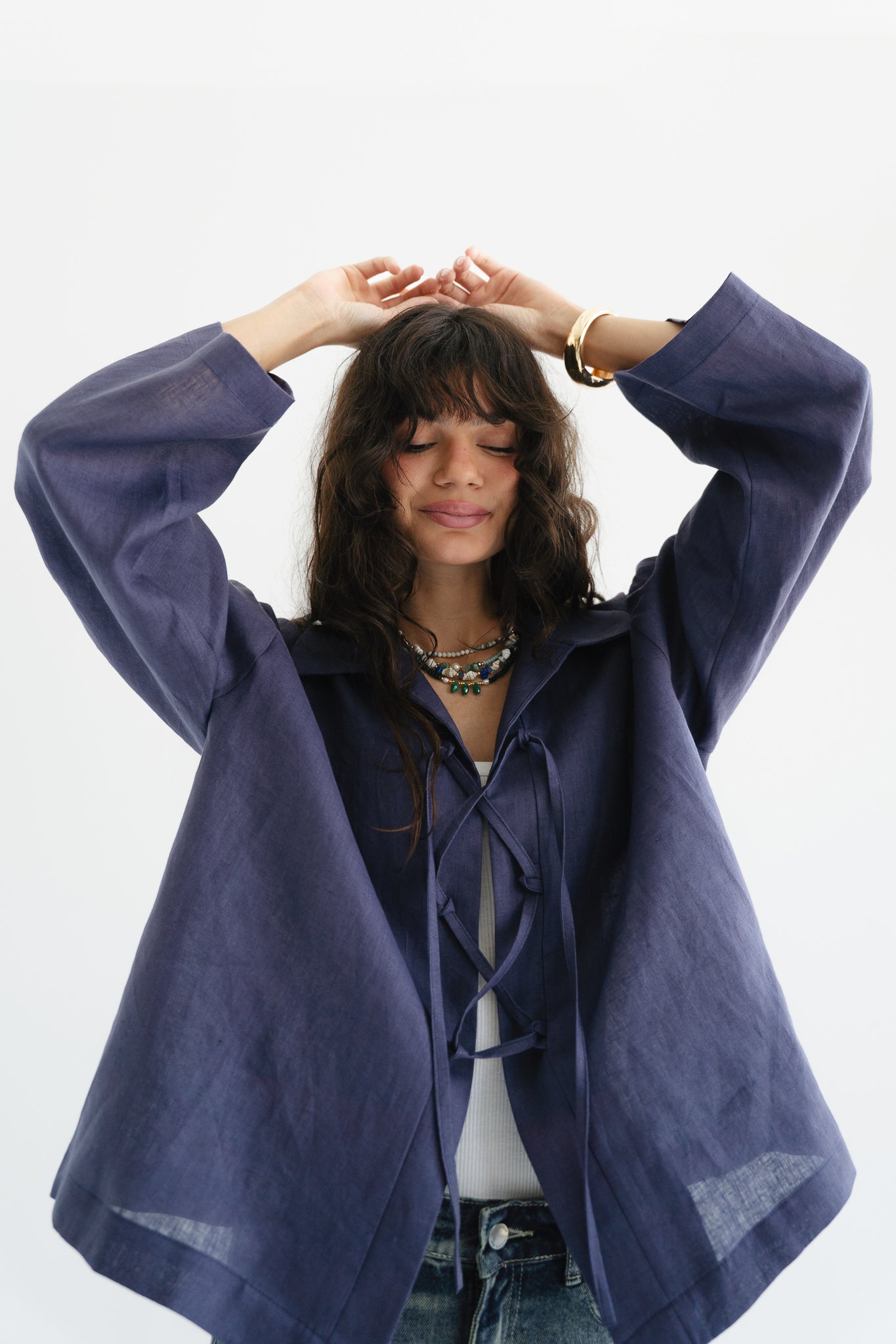 City Linen Blouse in Navy