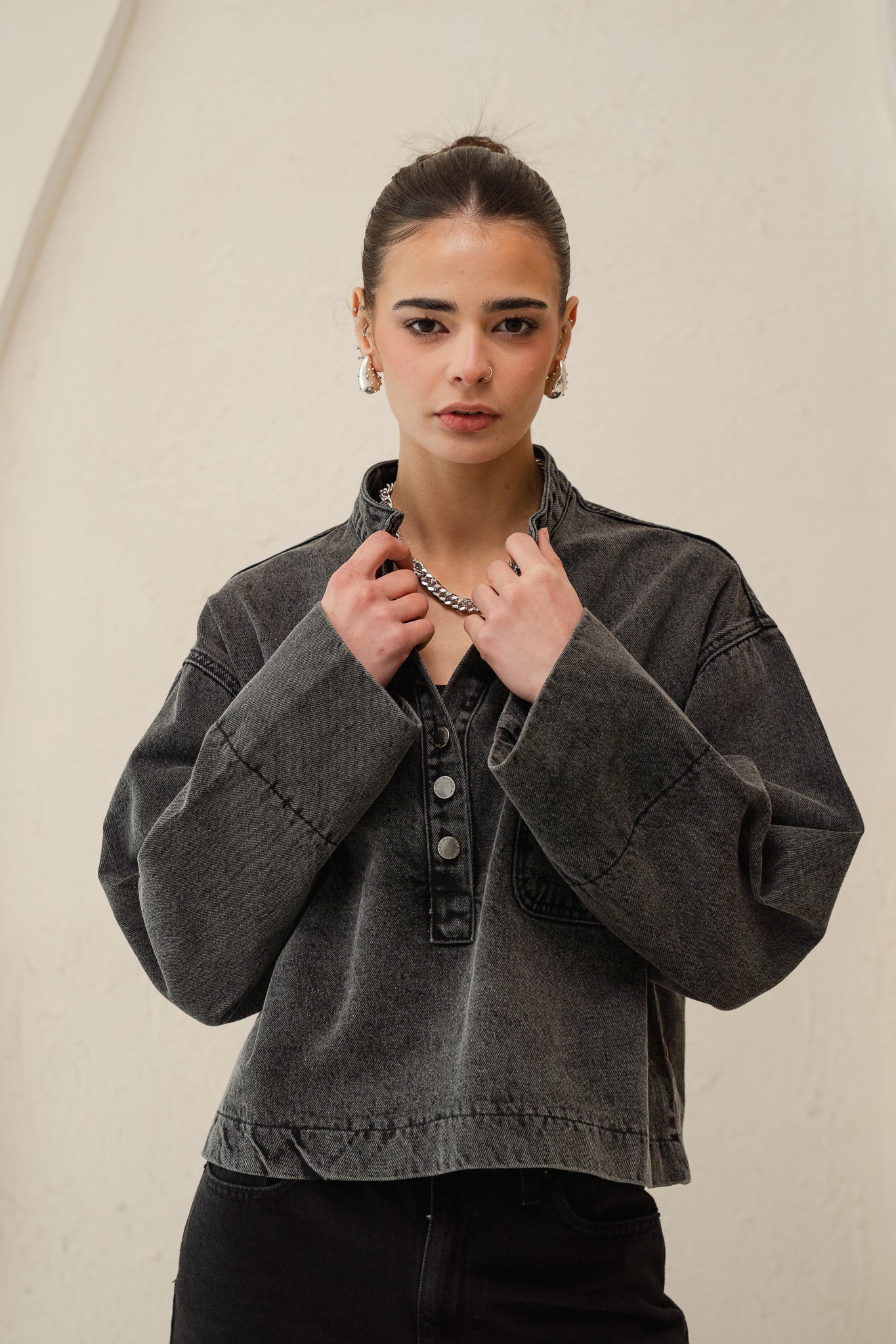 Enchanted Denim Top in Grey