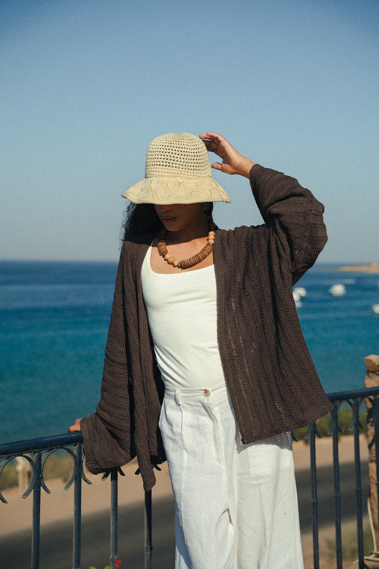 Sunbeam crochet kimono in brown