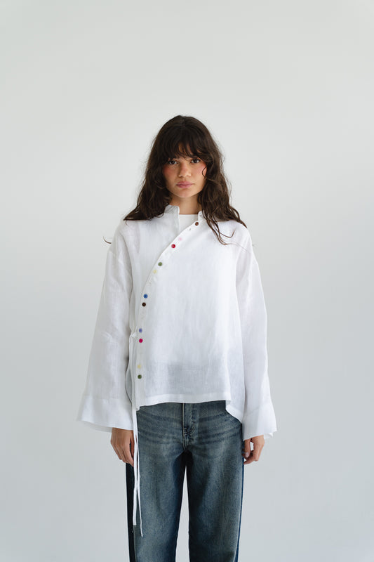 Petals Linen Shirt in White