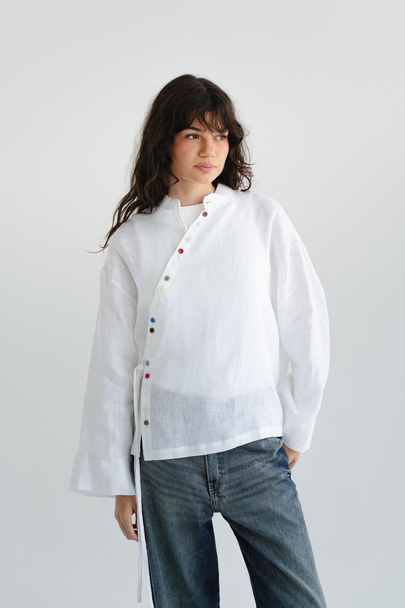 Petals Linen Shirt in White