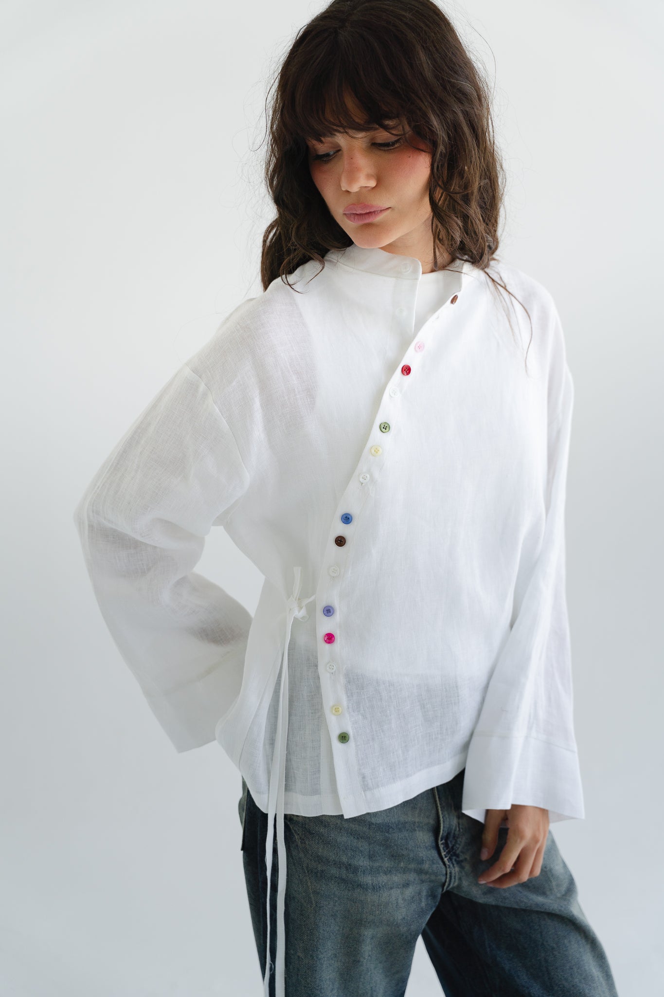 Petals Linen Shirt in White