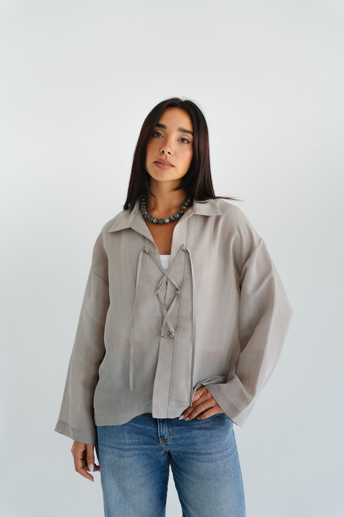 The Smokey Blouse in Taupe