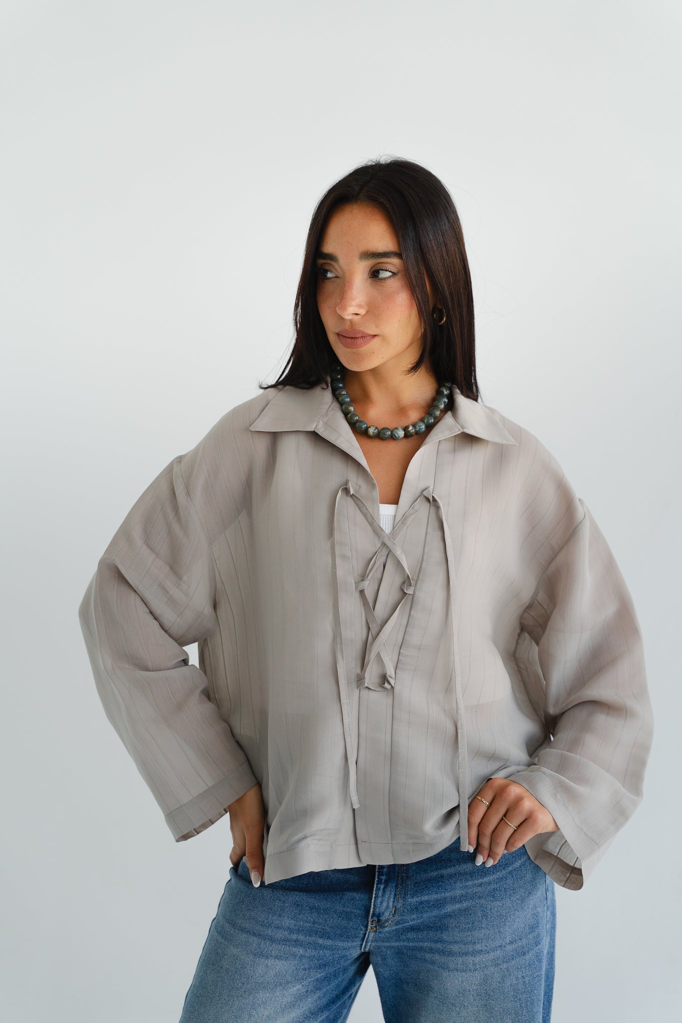 The Smokey Blouse in Taupe