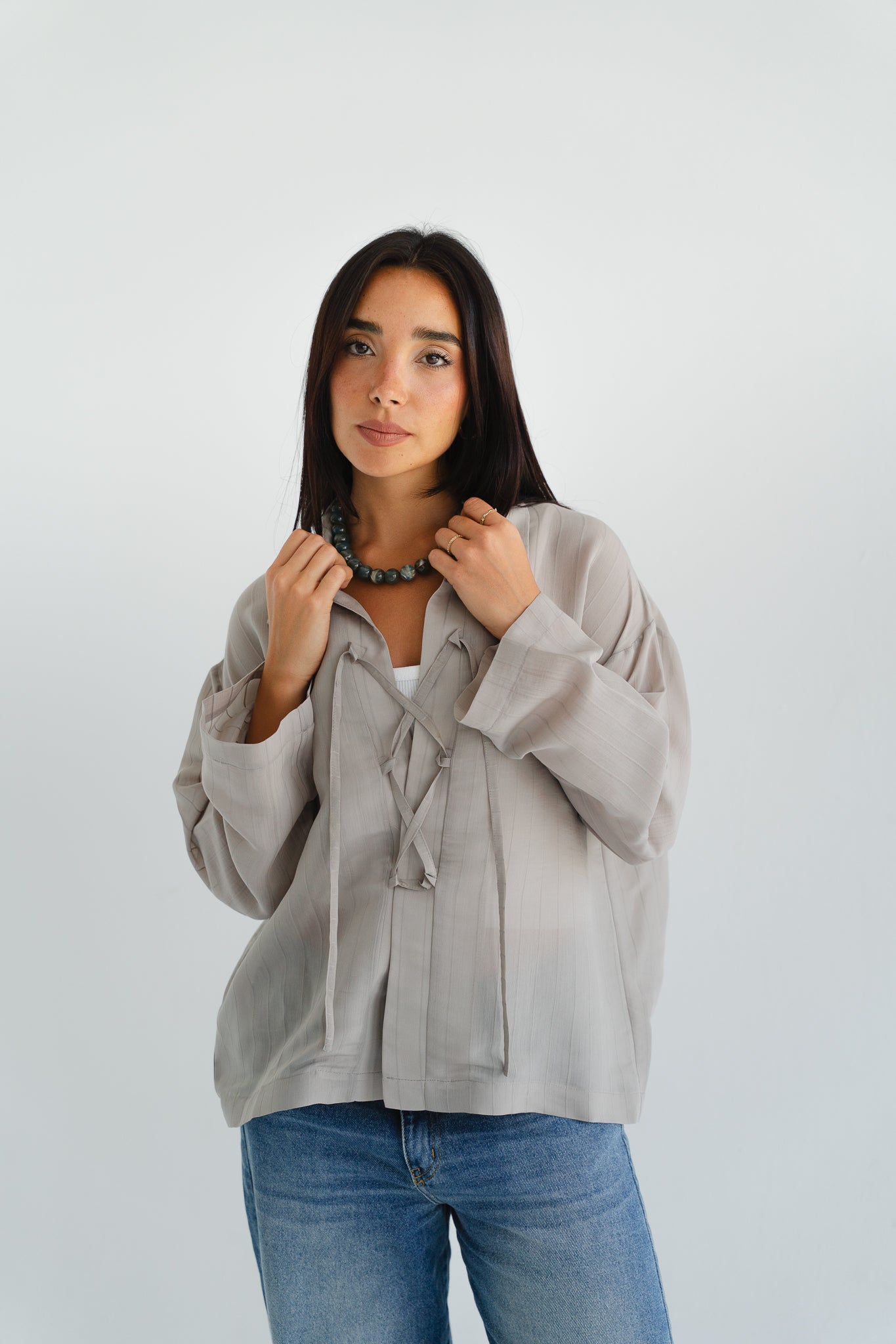 The Smokey Blouse in Taupe