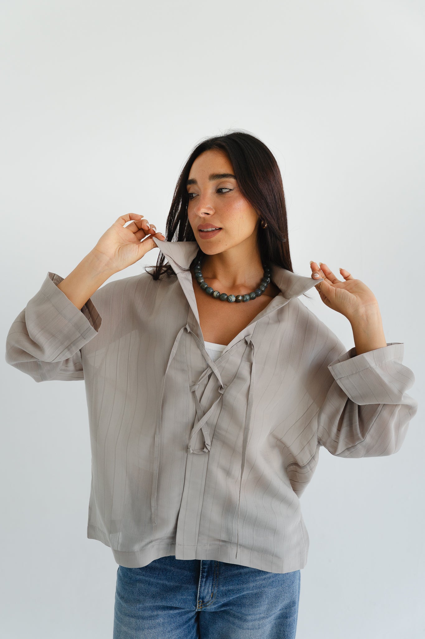 The Smokey Blouse in Taupe