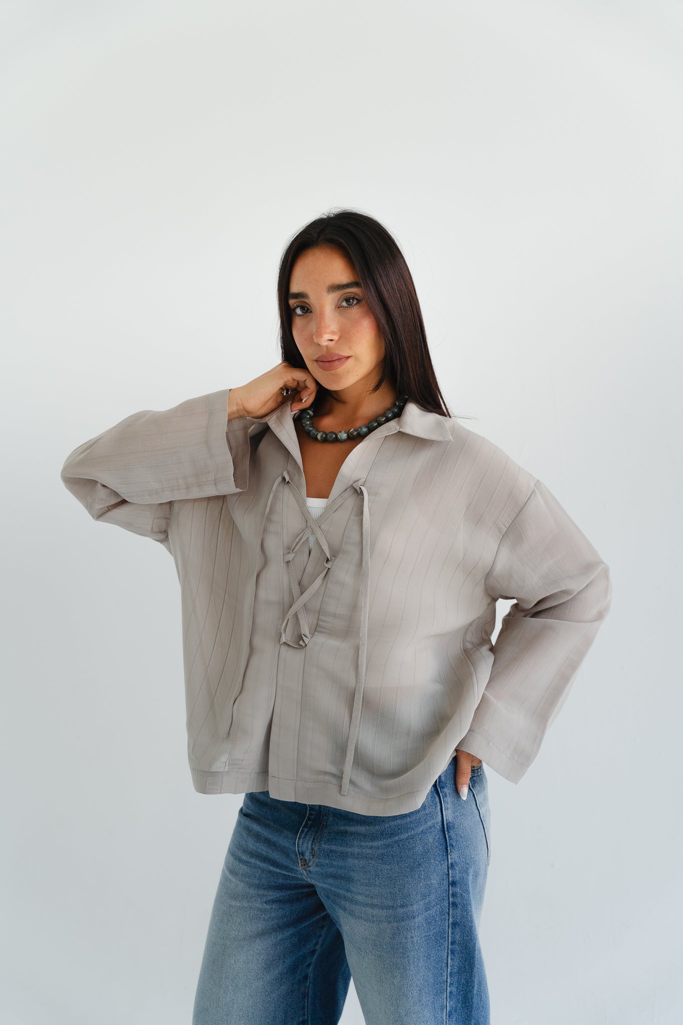 The Smokey Blouse in Taupe