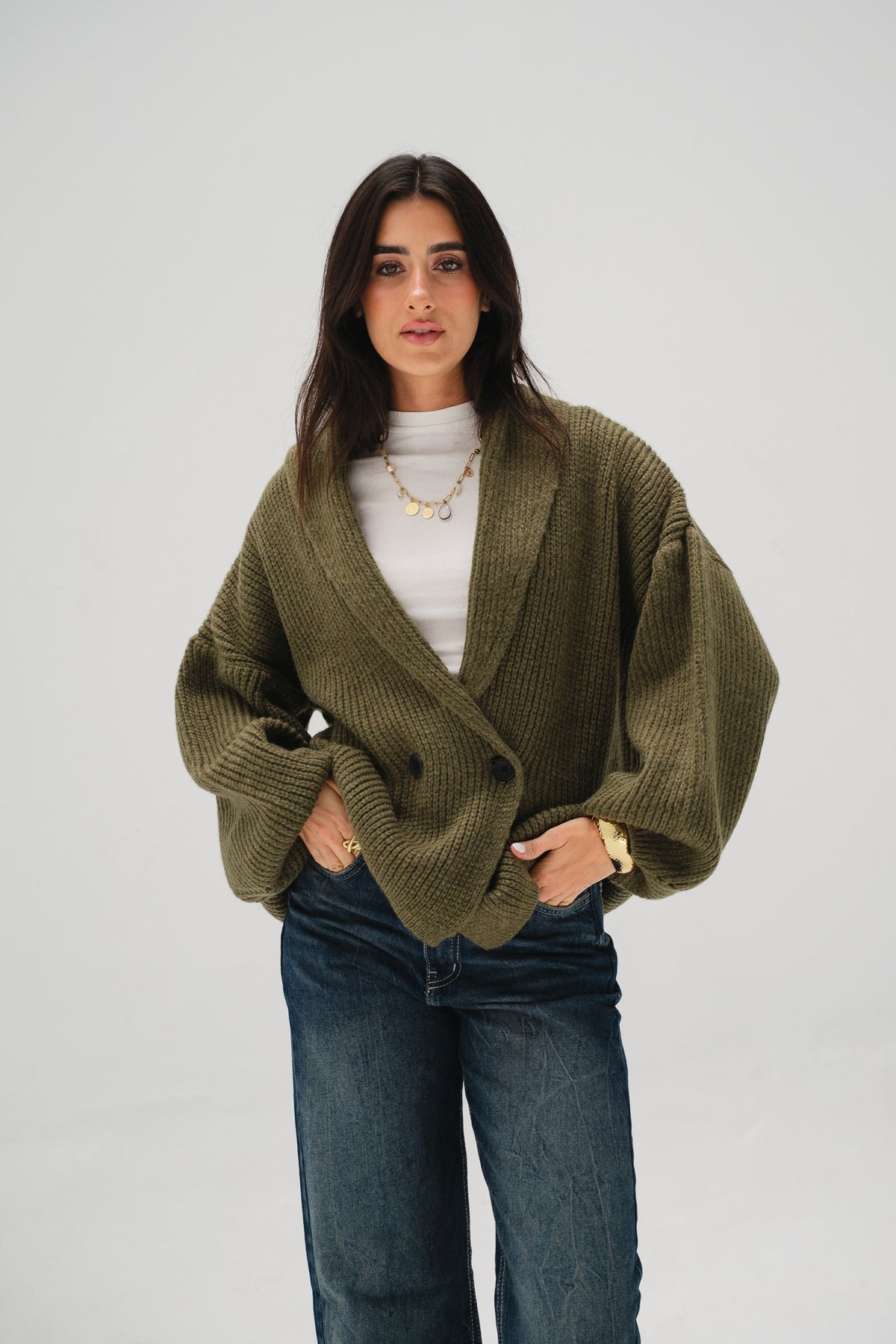 Cinnamon Knit Cardigan in Olive