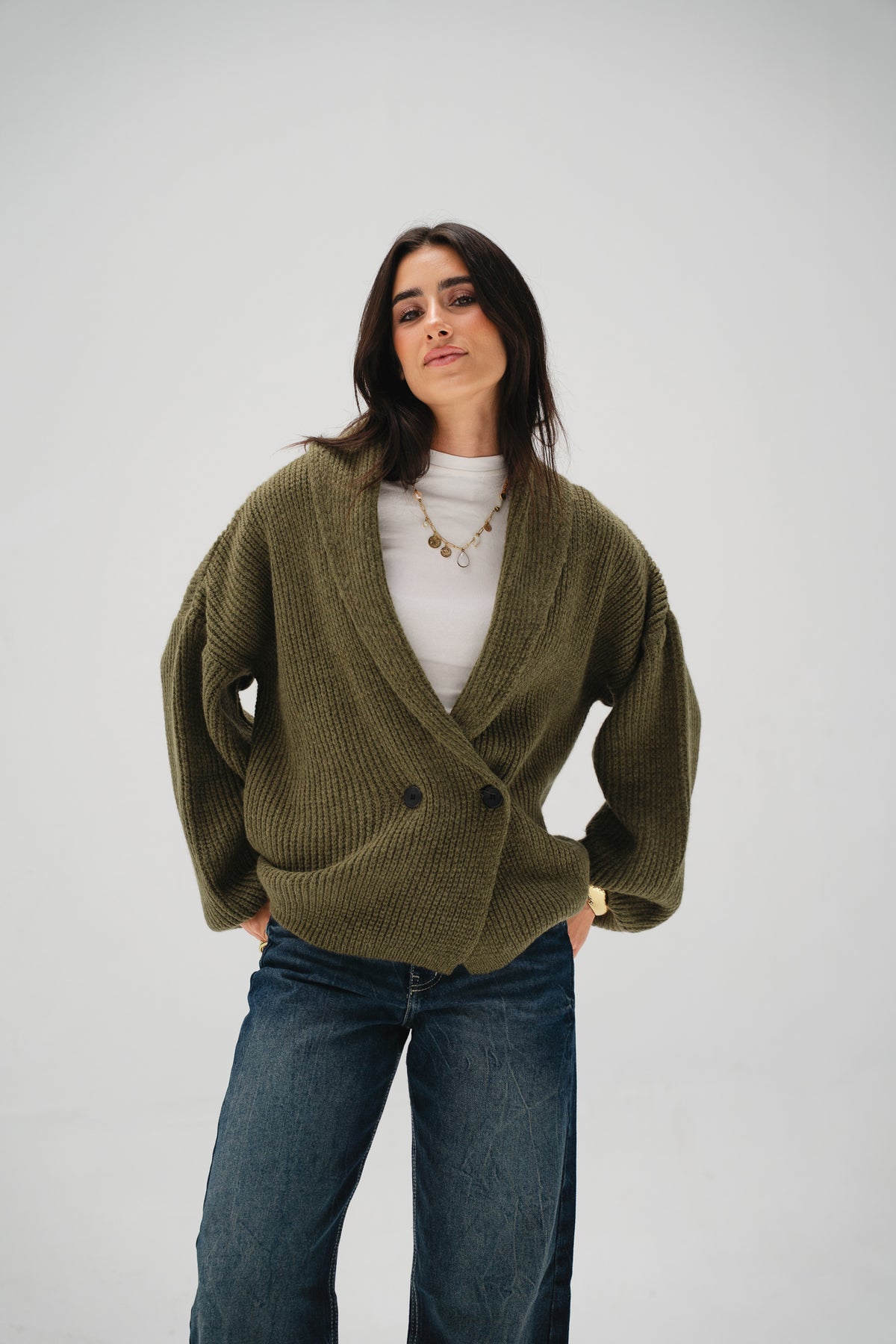 Cinnamon Knit Cardigan in Olive